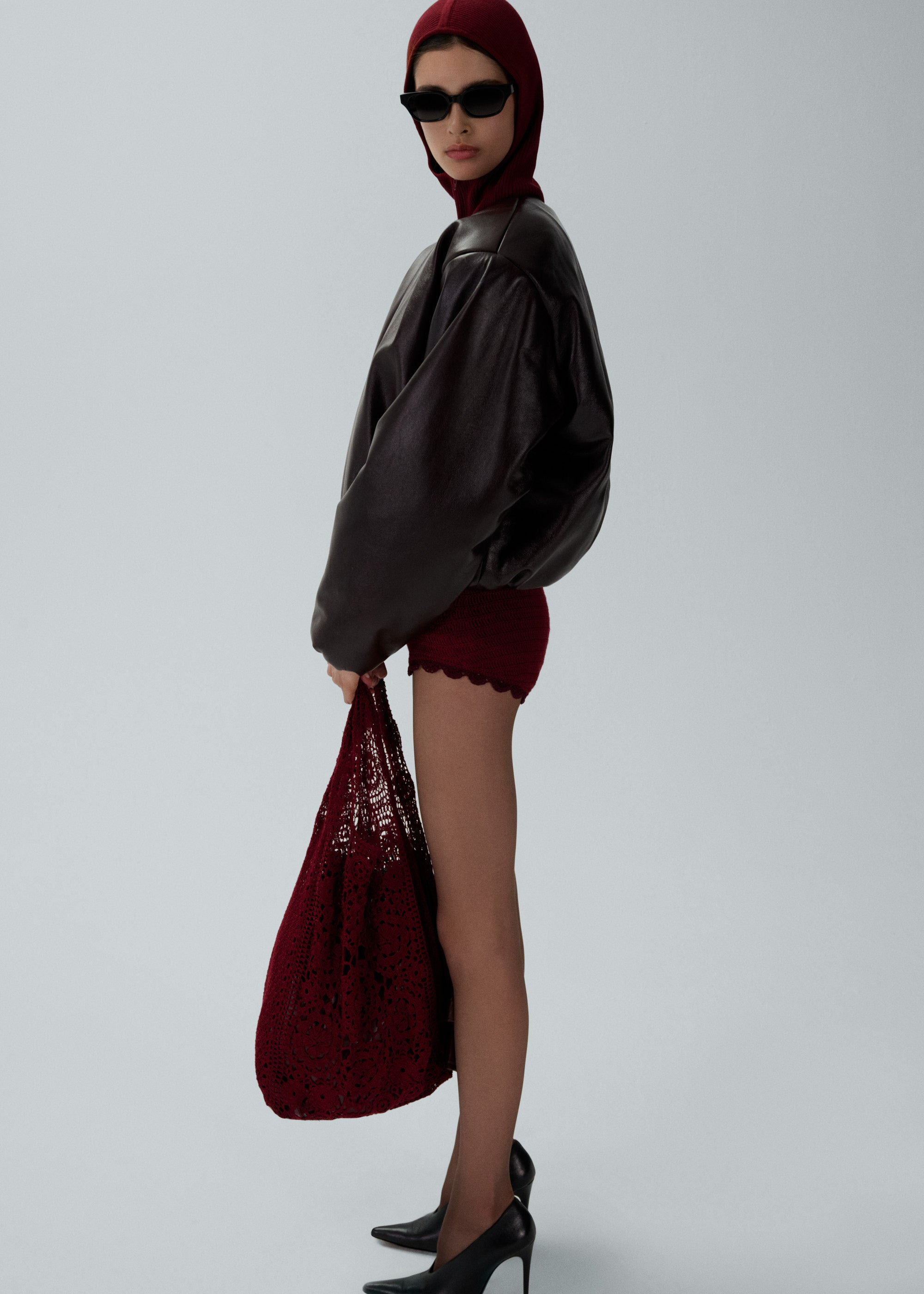 Crochet tote bag in burgundy - 5