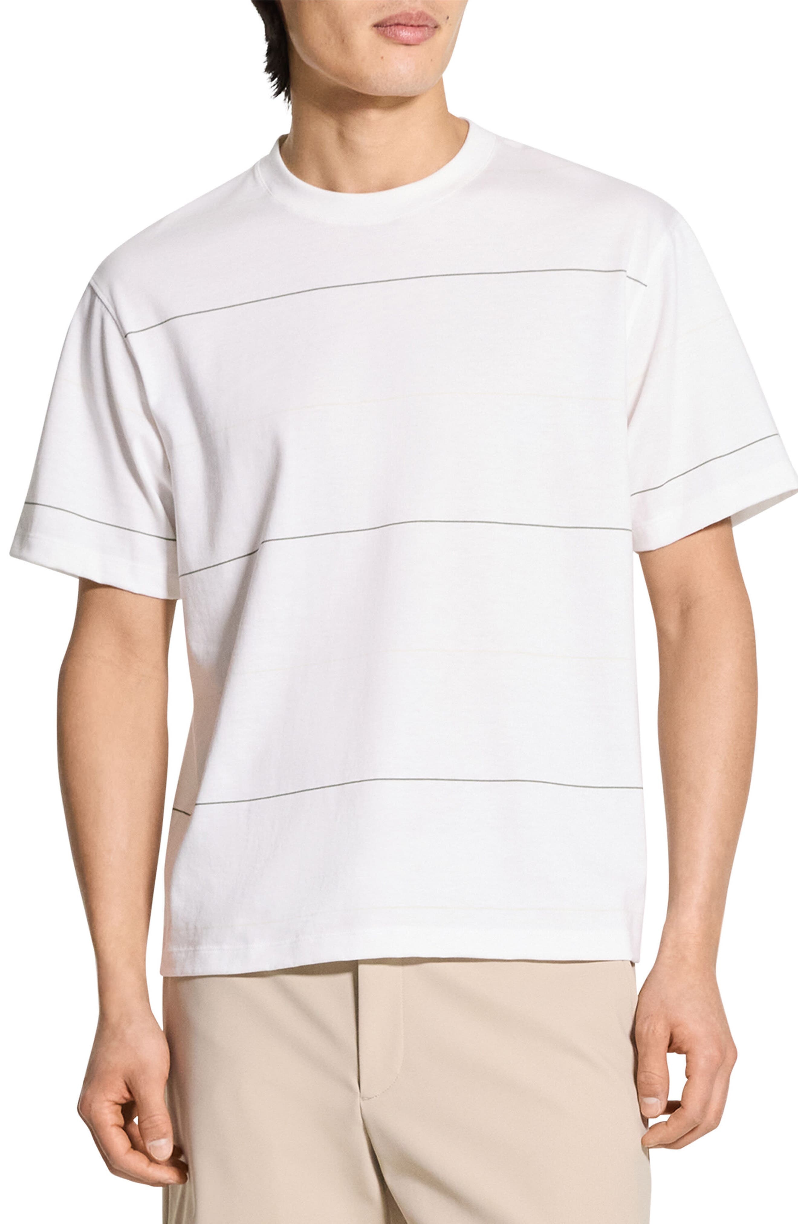 Theory Stripe Relaxed Pima Cotton T-Shirt in White Multi at Nordstrom - 1