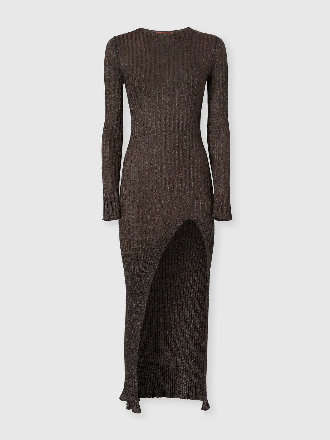 Ribbed long dress with slit - 1