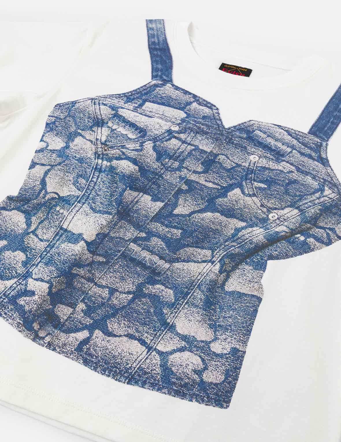 2-in-1 Ishigaki Camouflage Denim Corset Print Fashion Fit T-Shirt - 5