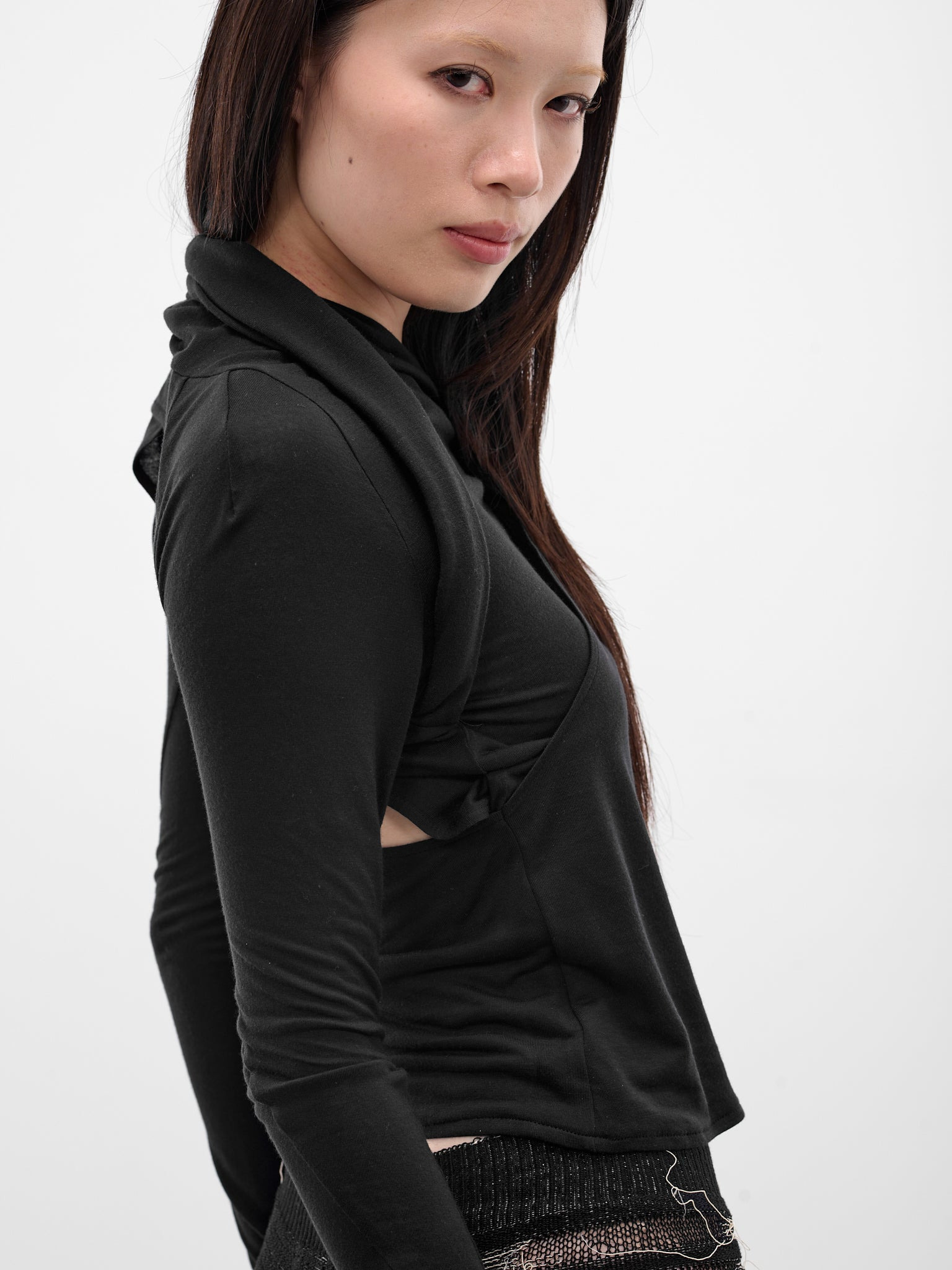 Black Tied Draping Long Sleeve - 5
