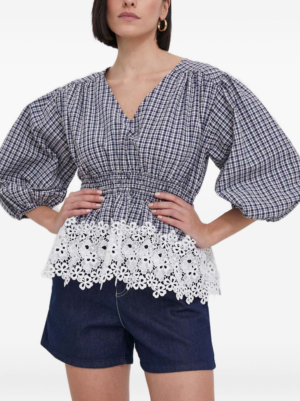 gingham lace-trimmed top - 1