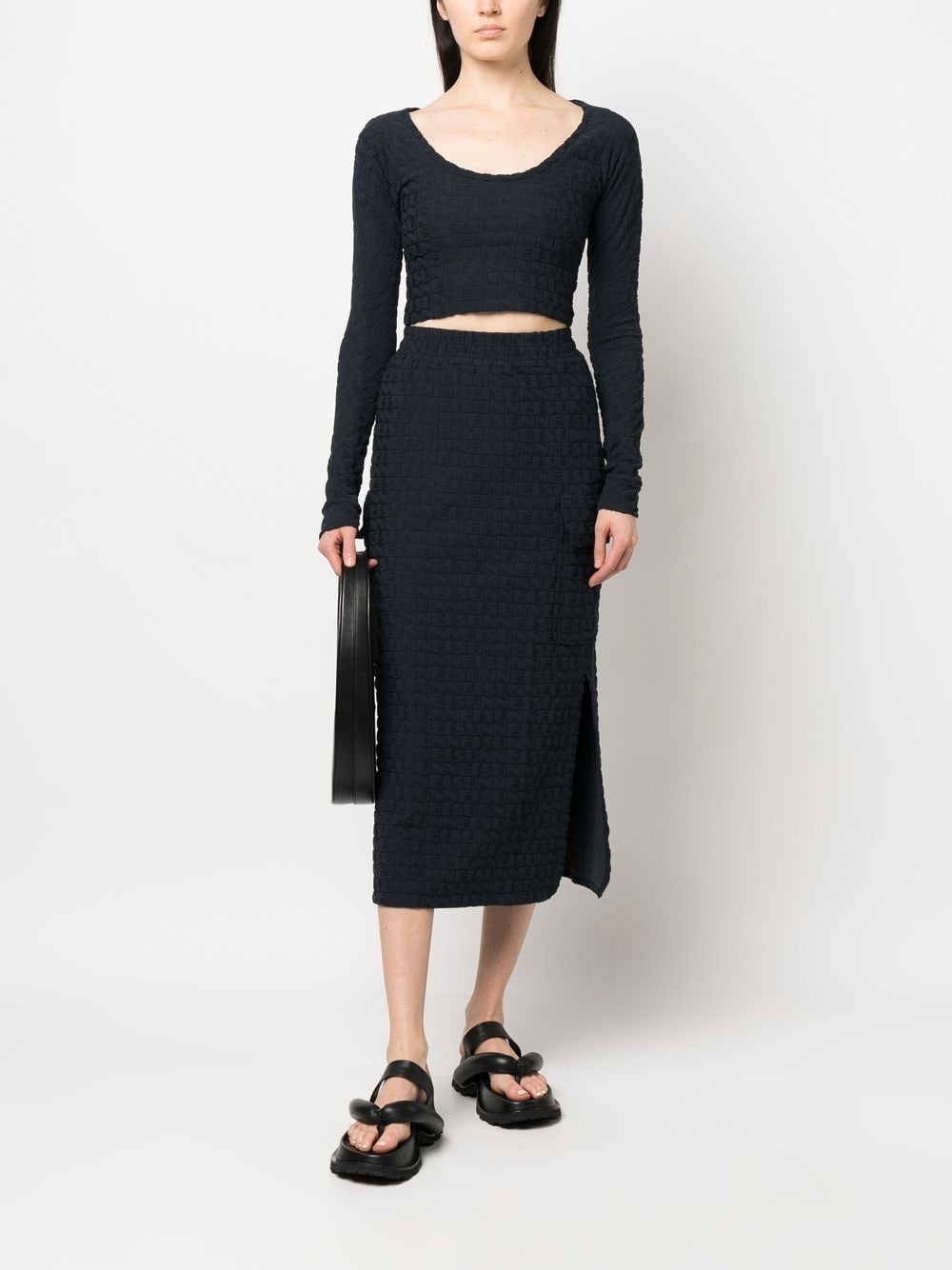 embossed logo-print midi skirt - 2