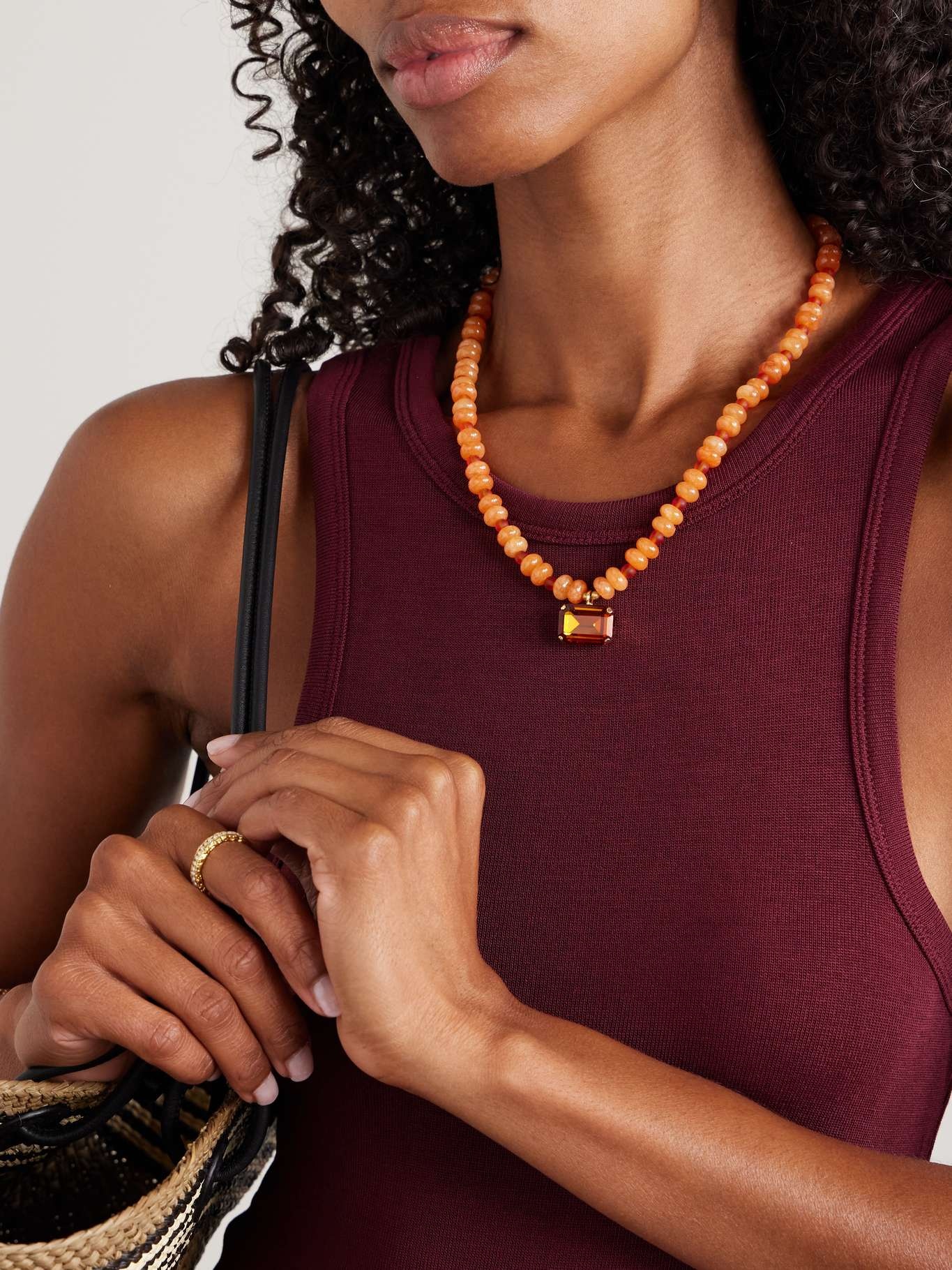 Salerno gold-plated, carnelian and crystal necklace Red - 2