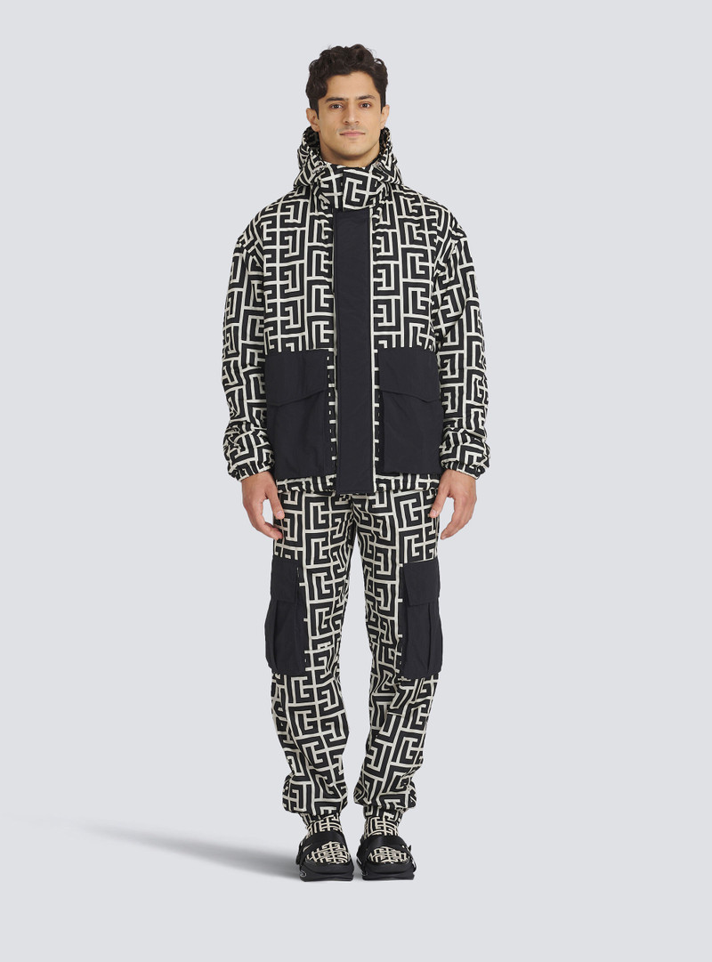 Hooded nylon jacket with maxi Balmain monogram 3