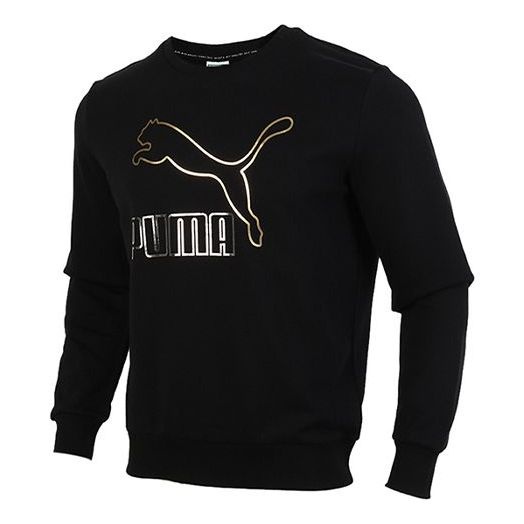 PUMA Classics Printed Pullover Fleece Men Black/Gold 599296-56 - 1