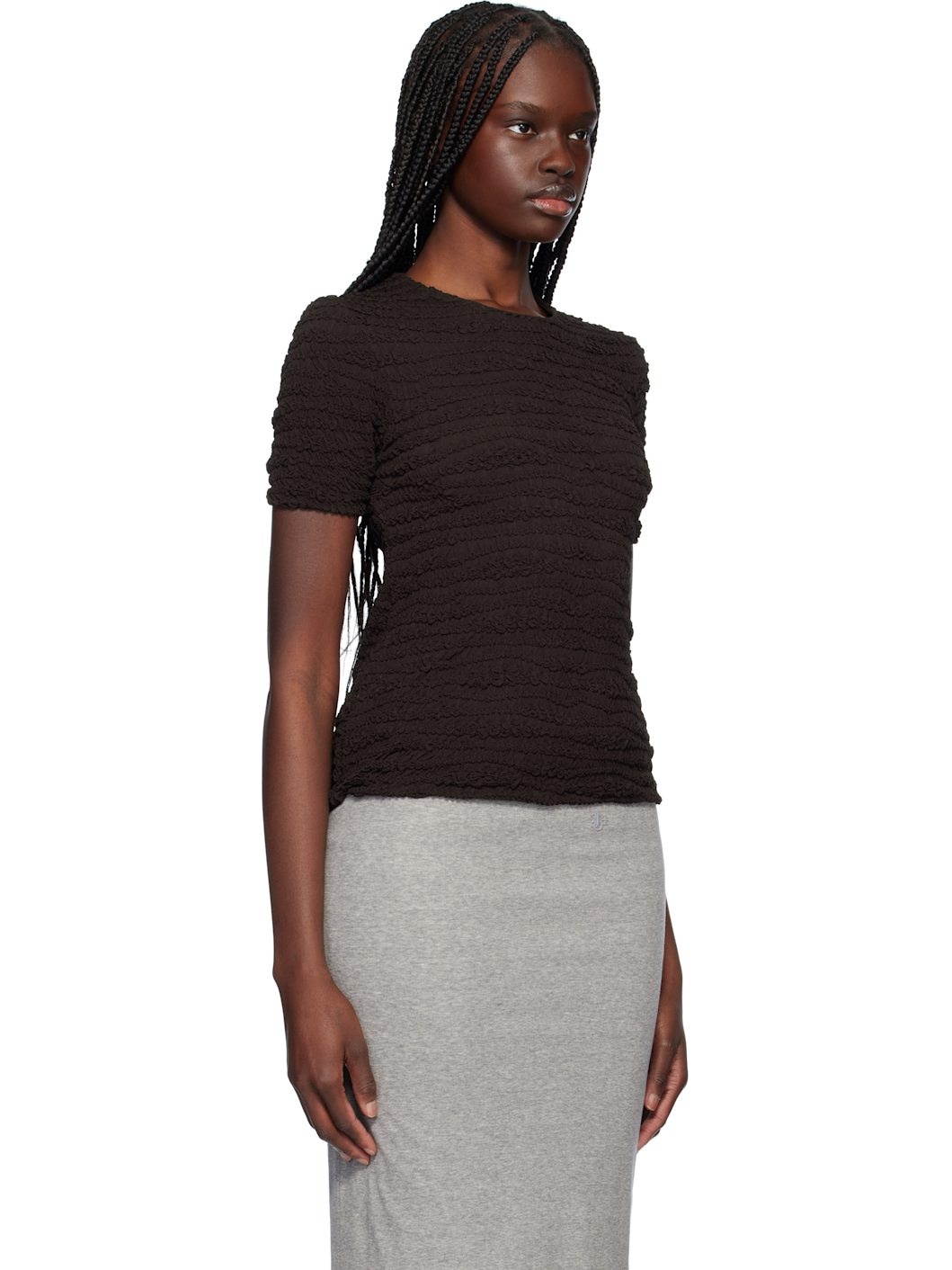 Brown Short Sleeve Embroidered T-shirt - 2