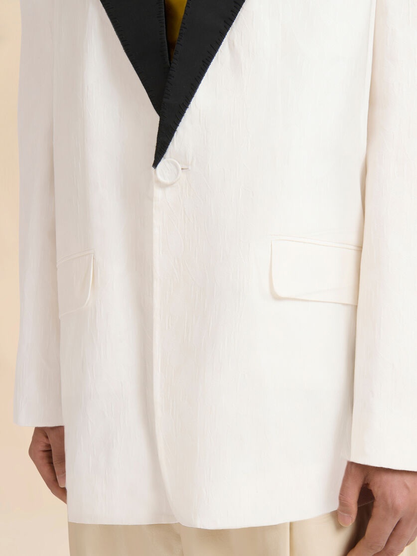 WHITE COTTON JACKET WITH WAVES AND DROPS JACQUARD MOTIF - 5