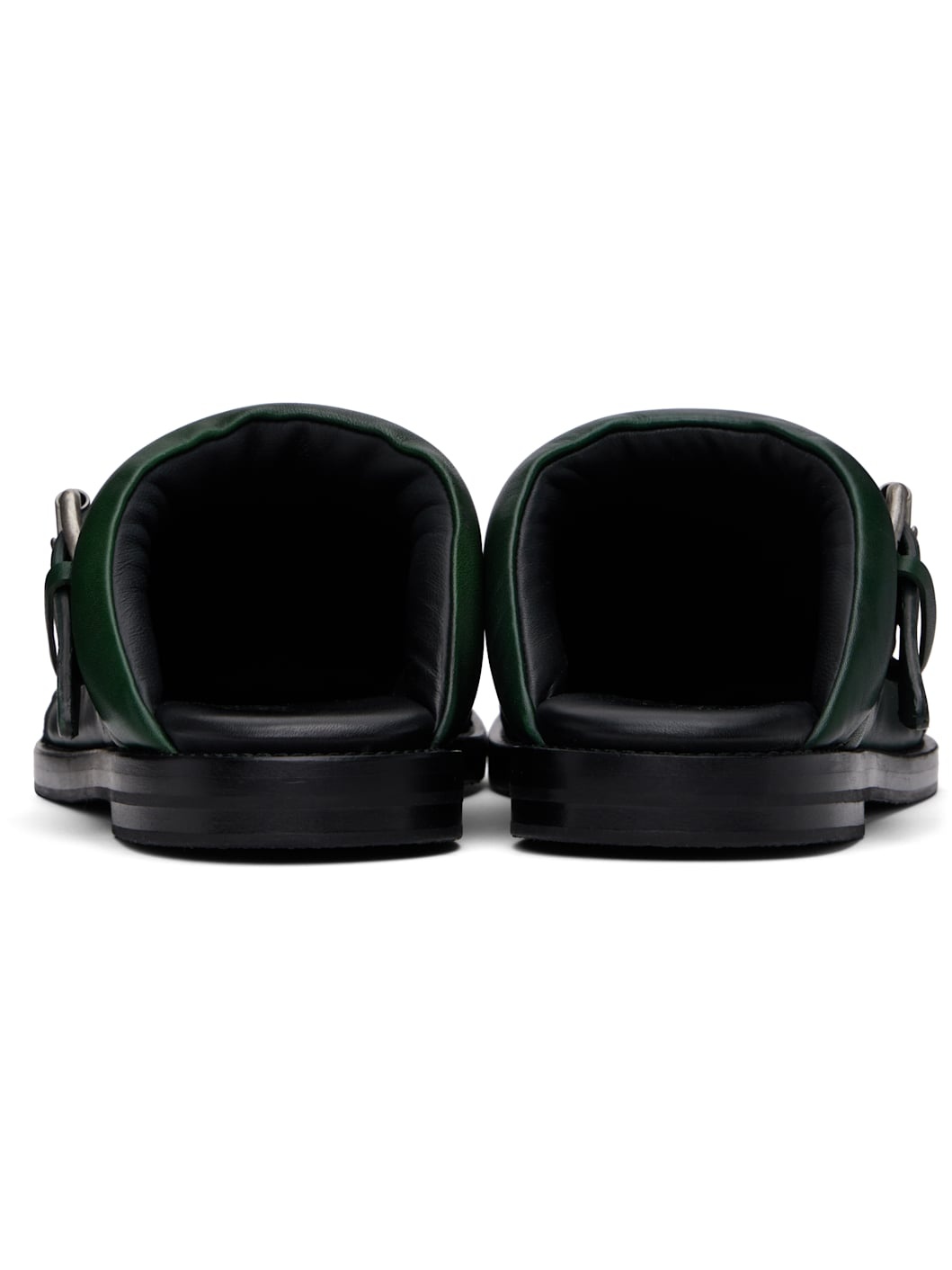 Green Leather Buckle Mules - 2