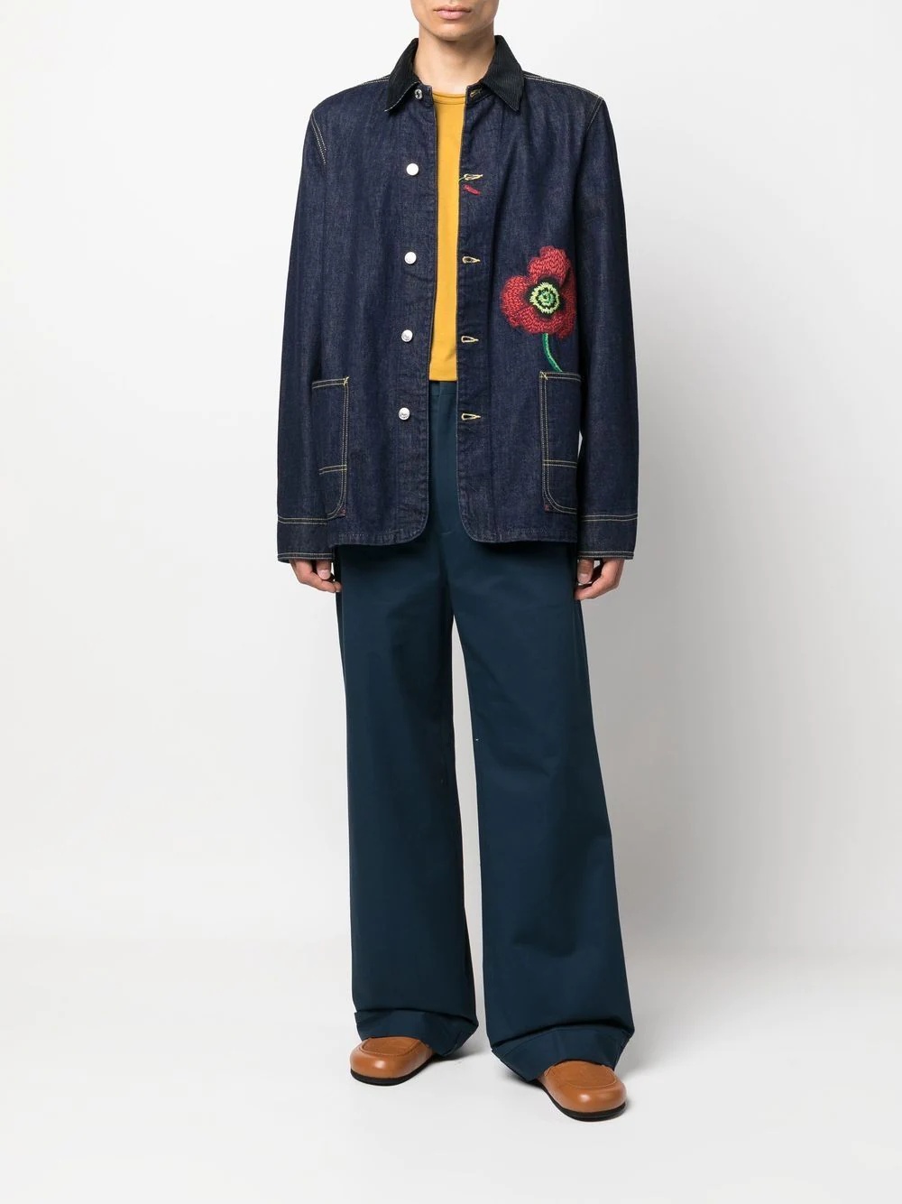 embroidered-flower detail denim jacket - 2