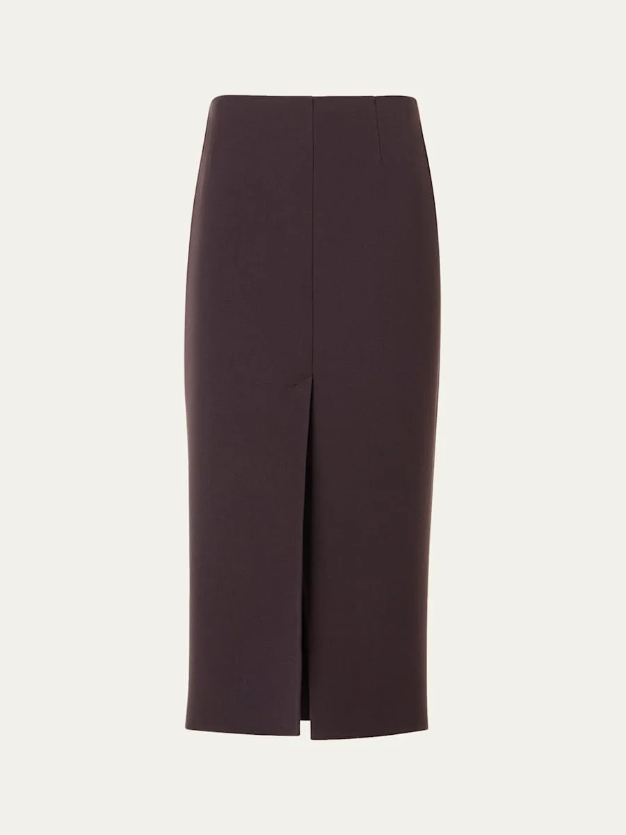 Wool Double-Face Slit Midi Pencil Skirt - 1