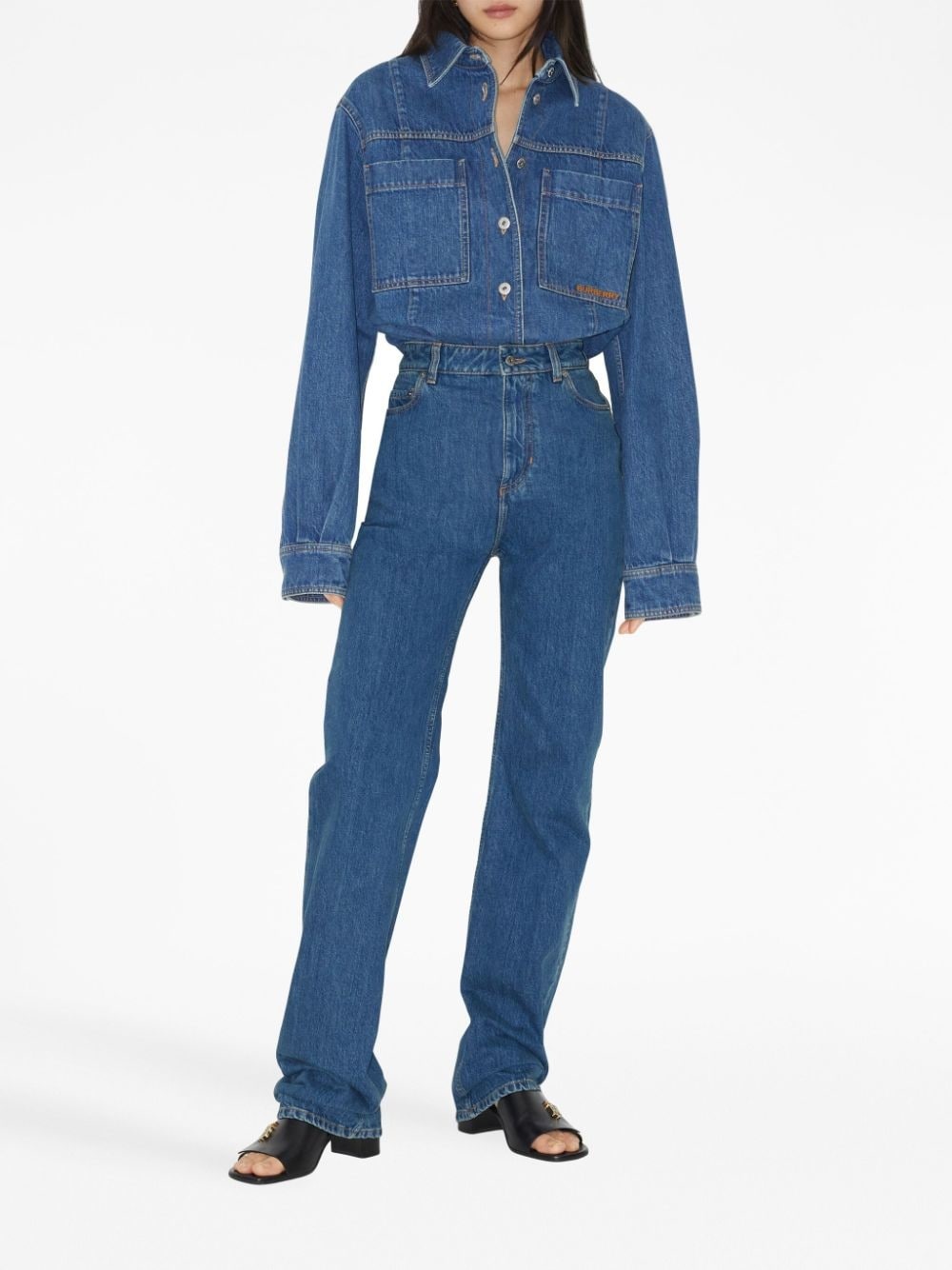 high-waisted straight-leg cotton jeans - 5