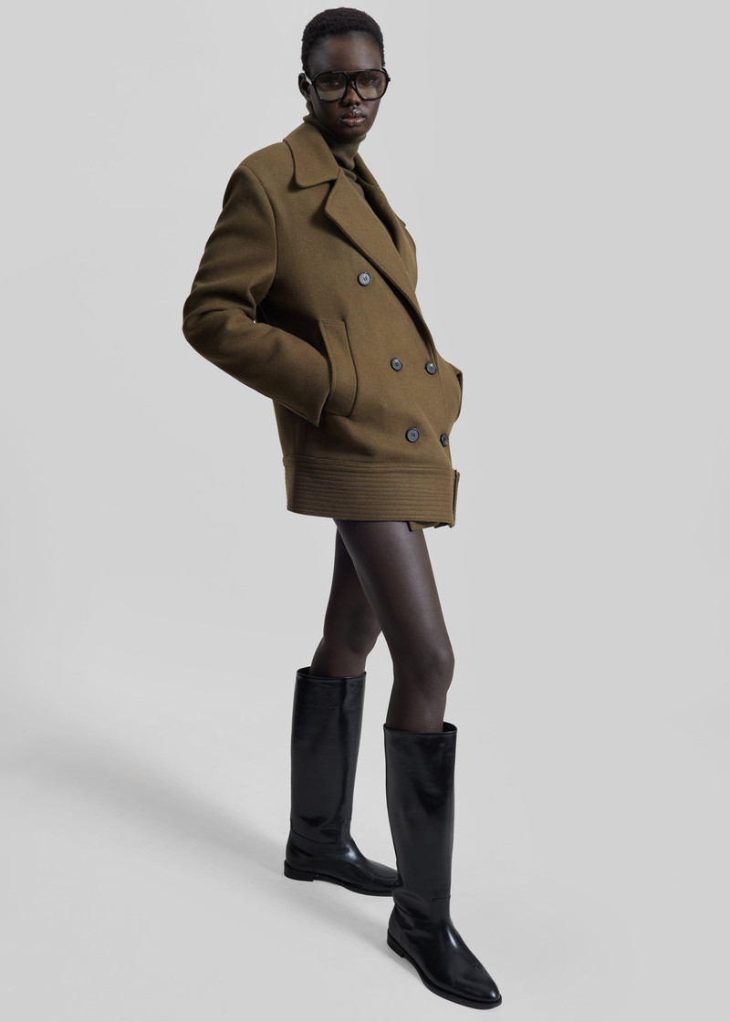 Manali Belted Peacoat - Olive Brown 4