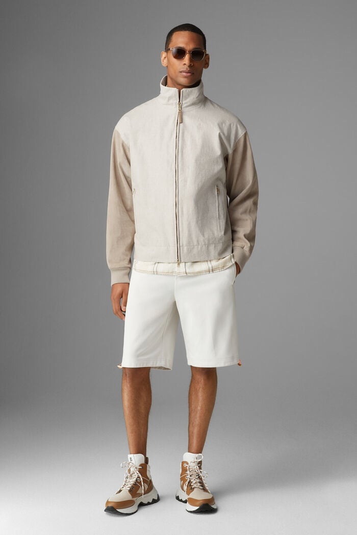 Paolo Linen and leather blouson in Sand - 4