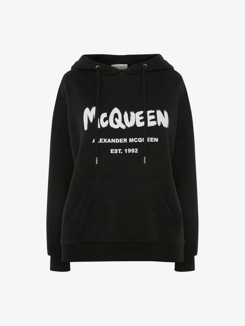 Mcqueen Graffiti Hooded Sweatshirt in Black/white - 1