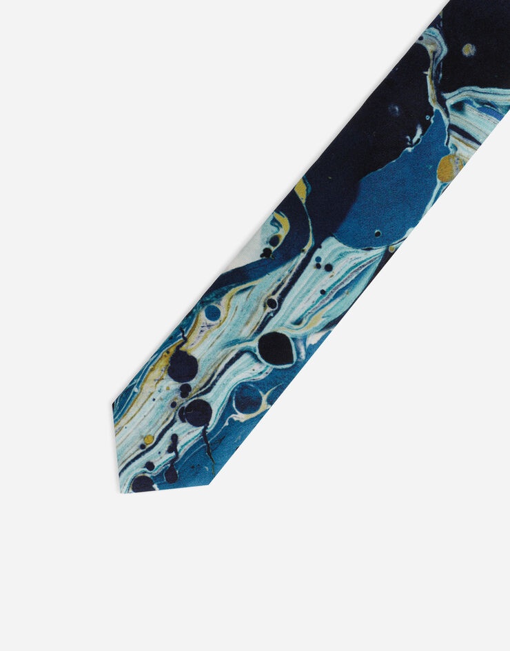 6-cm silk blade tie with blue marbled print - 3