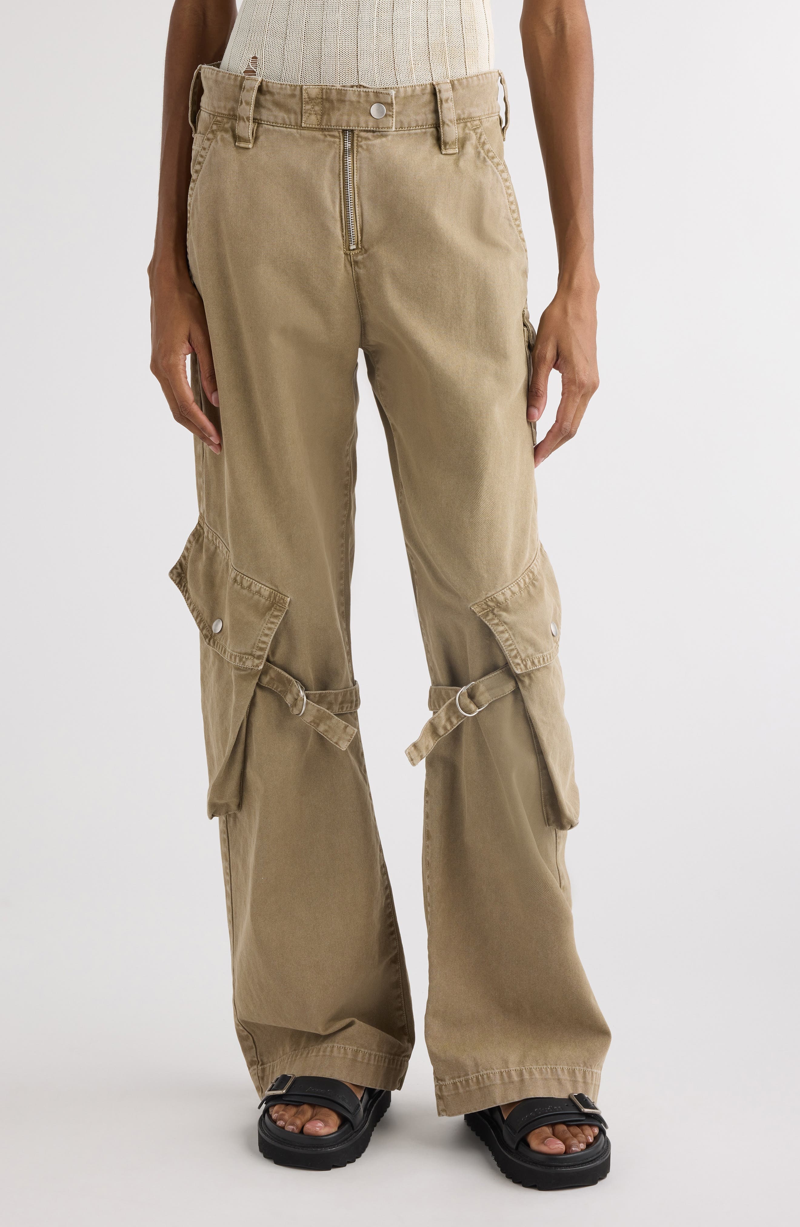 Acne Studios Potinal Cotton Canvas Cargo Trousers in Washed Beige Dru at Nordstrom - 1
