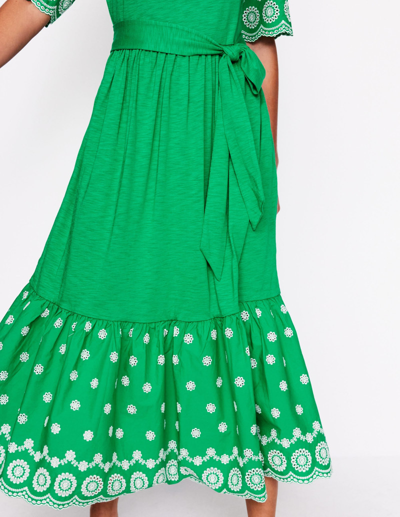 Isabel Broderie Mix maxi Dress-Rich Emerald 3