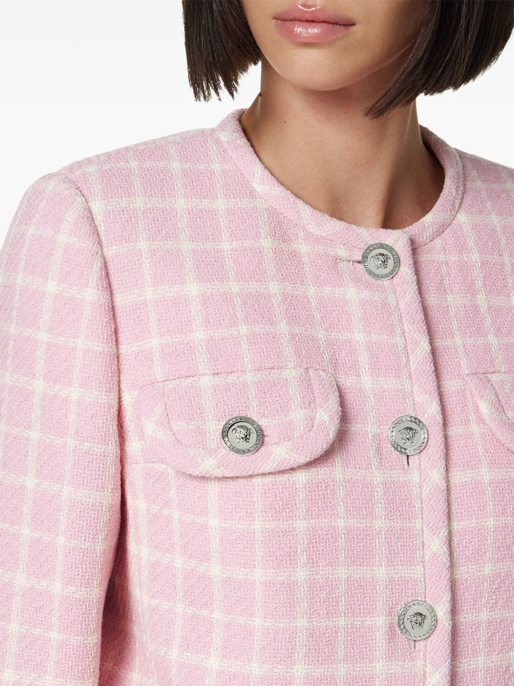 Medusa Head-buttons checked cropped jacket - 5