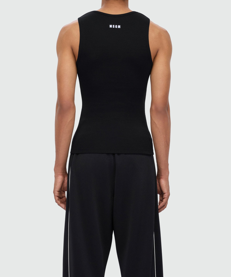 Black cotton ribbed tank top with front embroidery 3