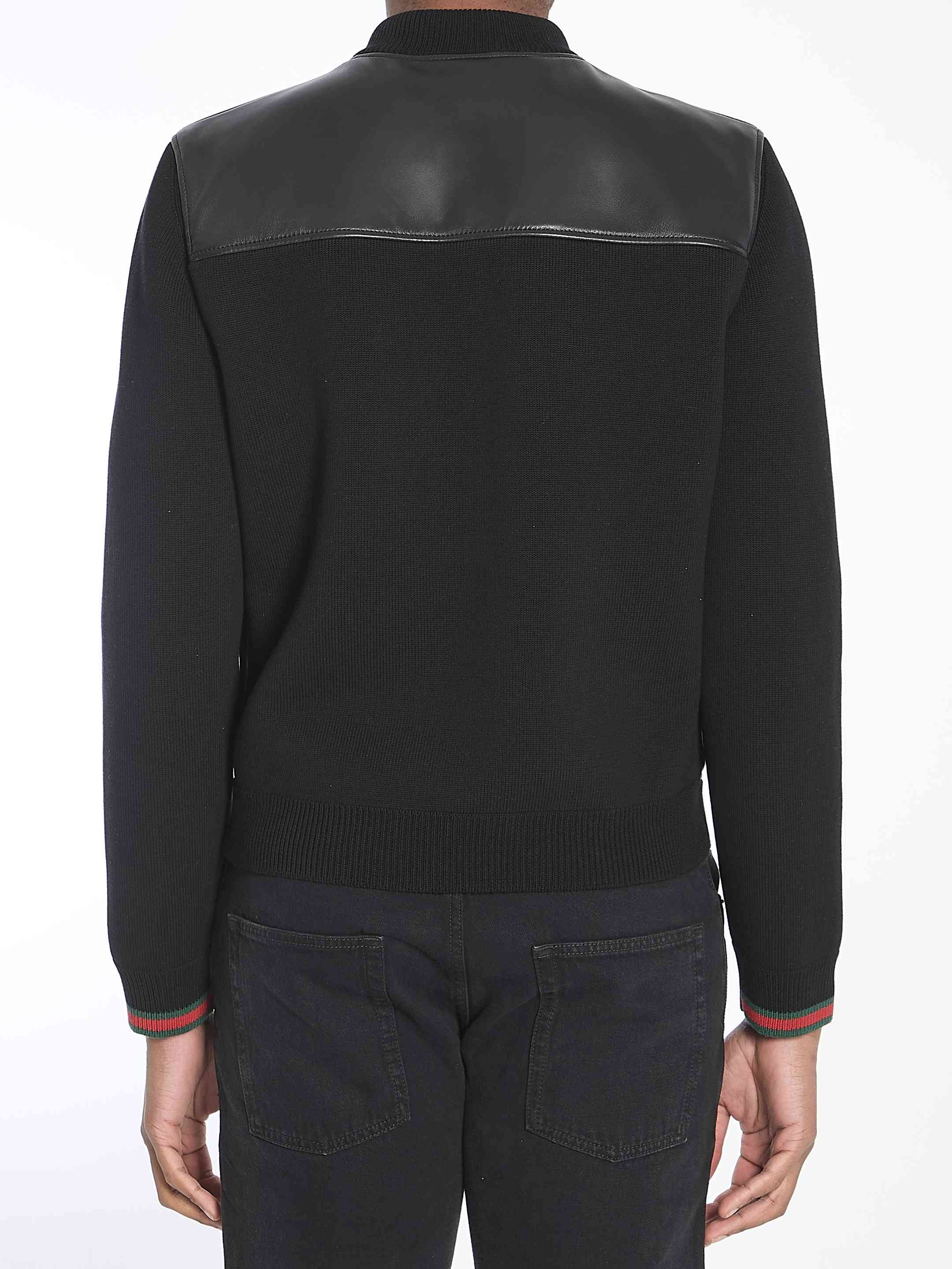 Gucci Men Nappa Leather And Knit Bomber - 4