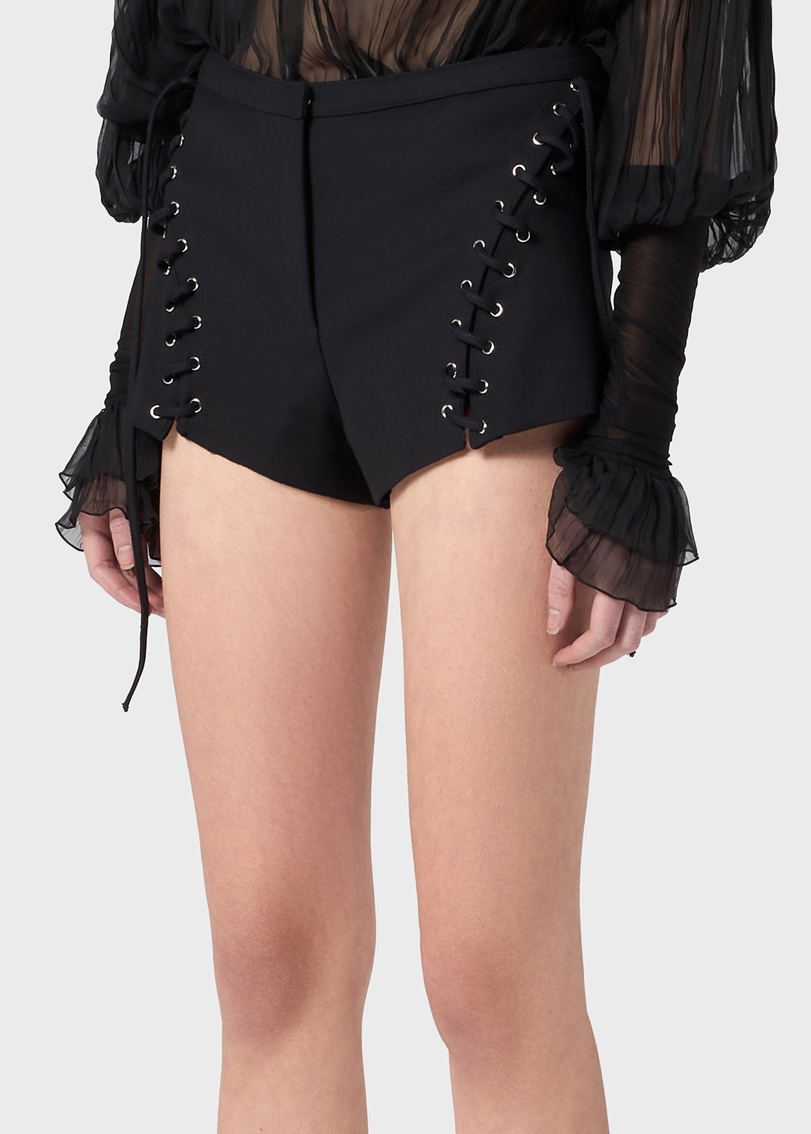 STRETCH COTTON SHORTS WITH EYELETS AND STRAPS - 5