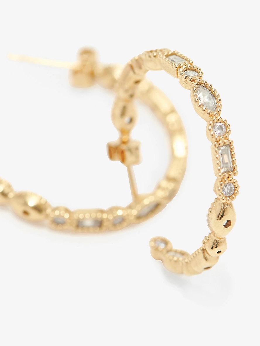 Crystal-embellished brass hoop earrings - 2