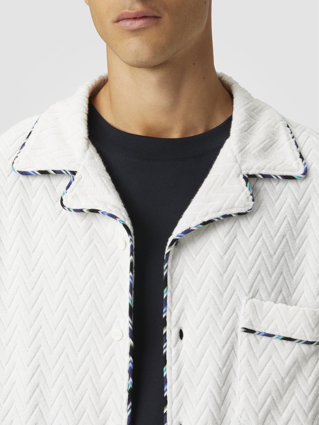 Bowling shirt in zig zag cotton terry with contrasting profiles - 5