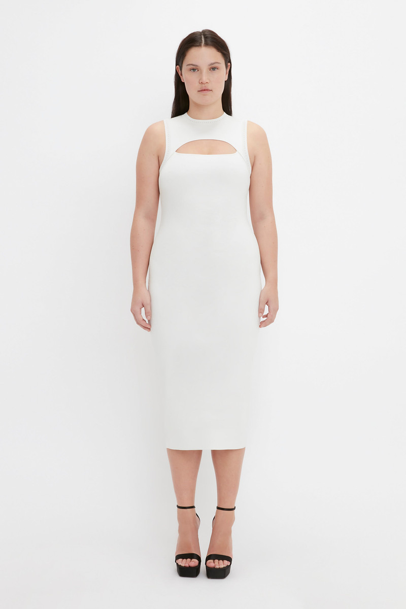 VB Body Slash Front Midi Dress In White 6