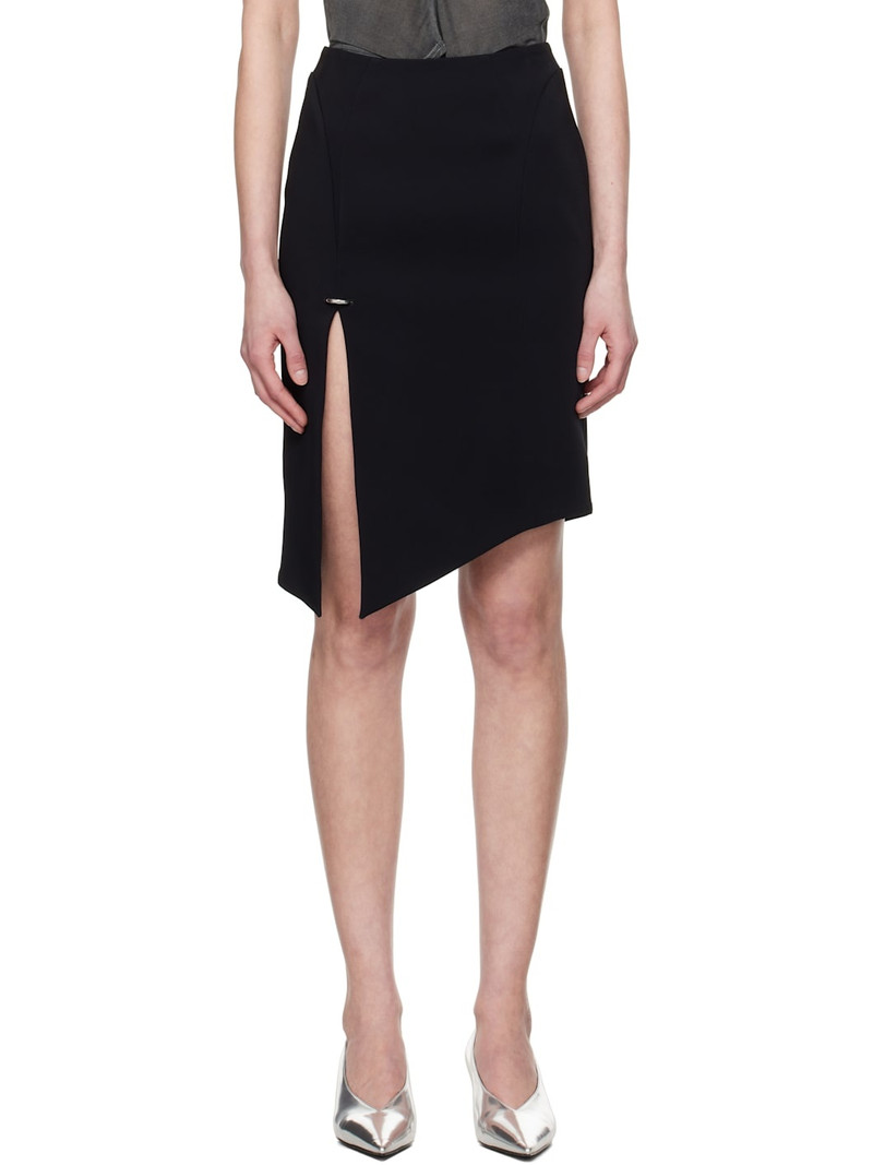 Black Asymmetrical Pierced Midi Skirt 1