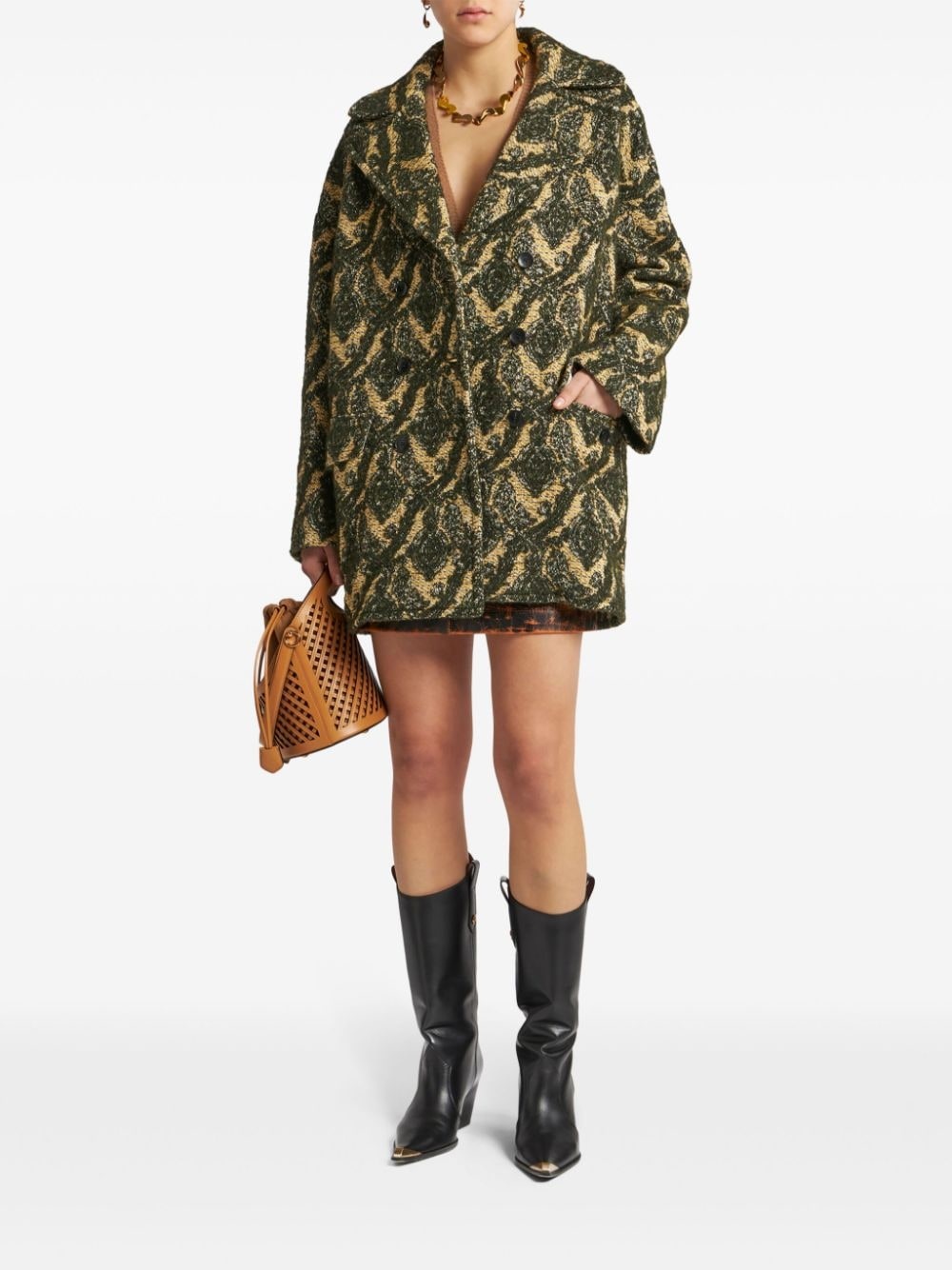 jacquard double-breasted coat - 2