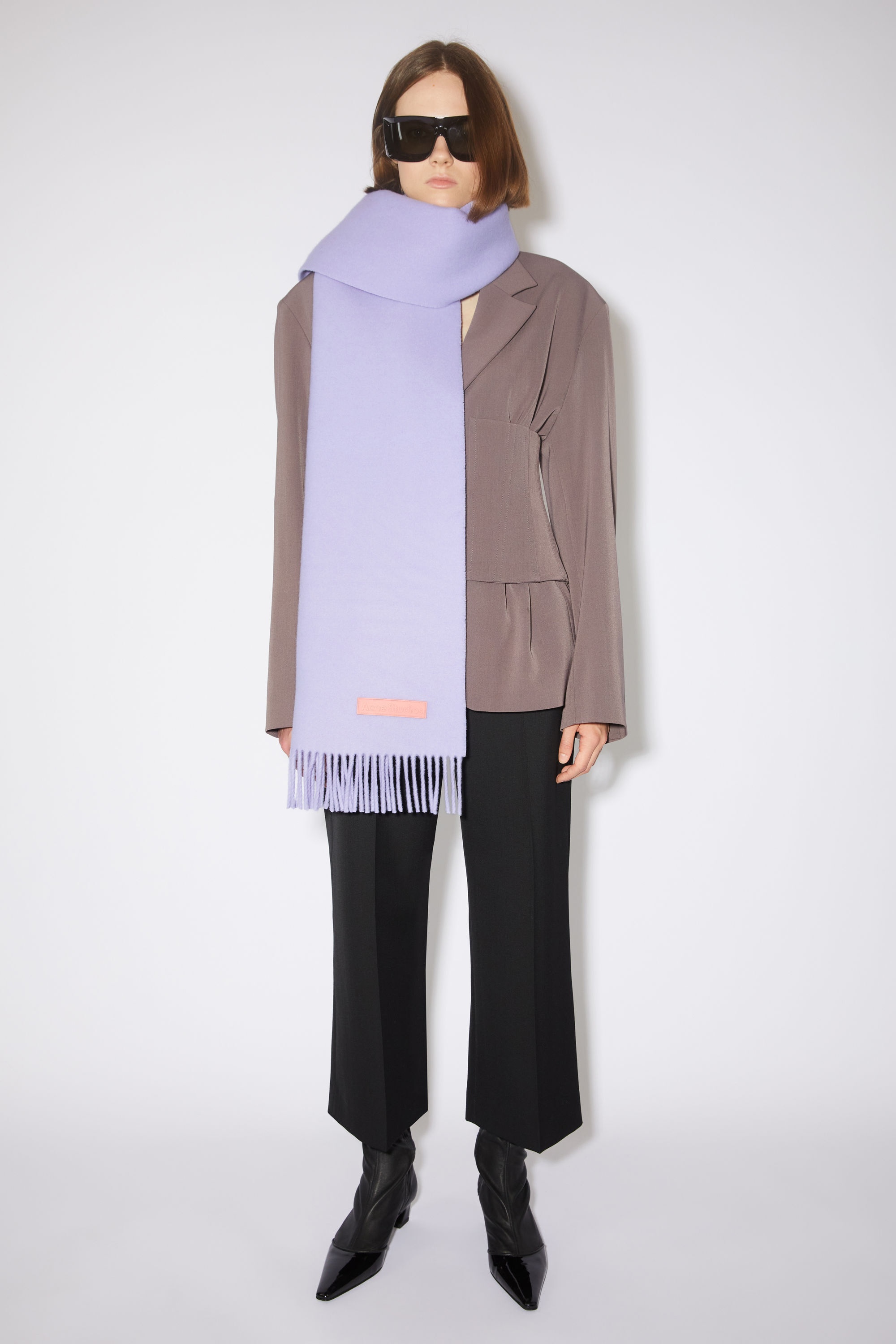 Rich wool fringe scarf - Narrow - Lilac purple - 2