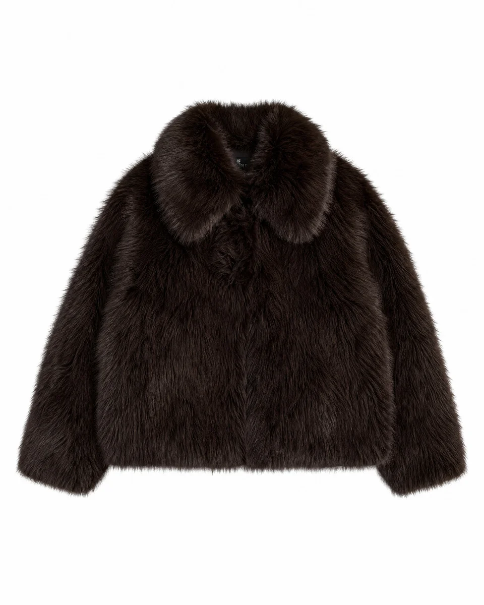 BROWN FAUX FUR COAT WITH A ZIPPER - 1