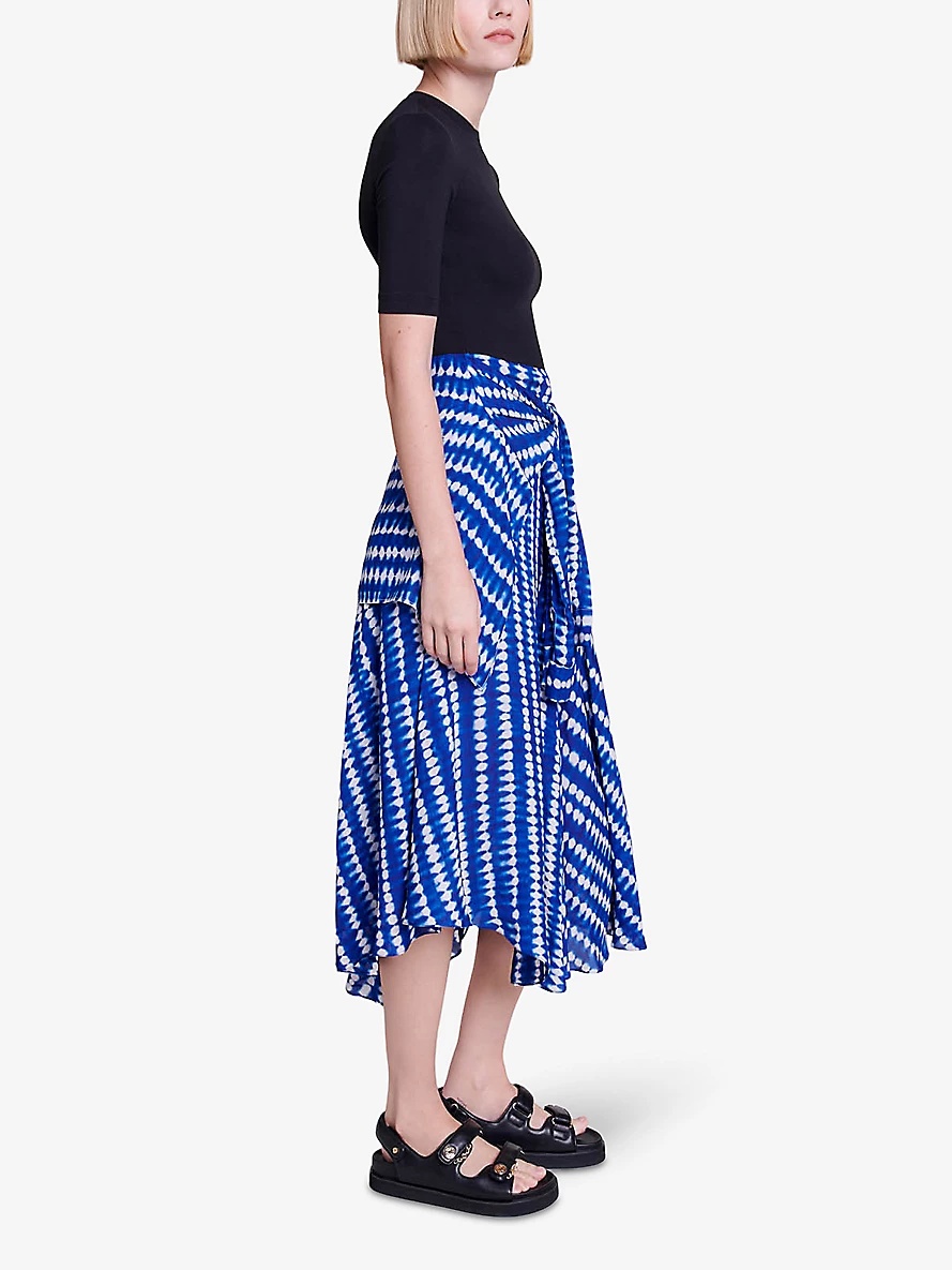 Contrast-skirt woven midi dress - 3