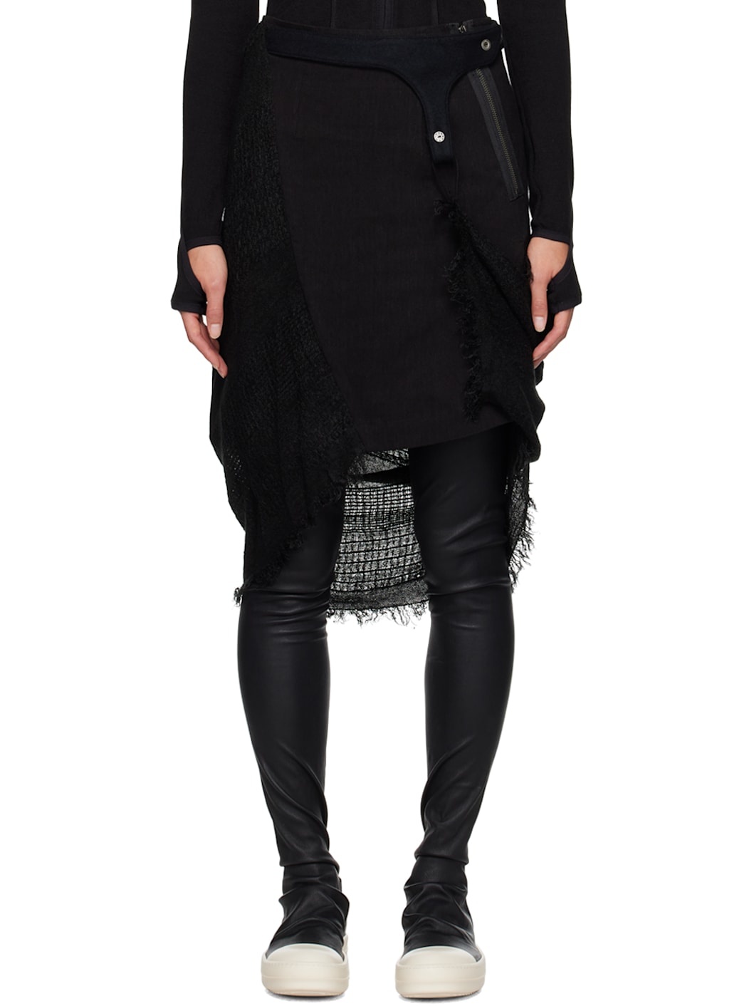 Black Fringed Midi Skirt - 1