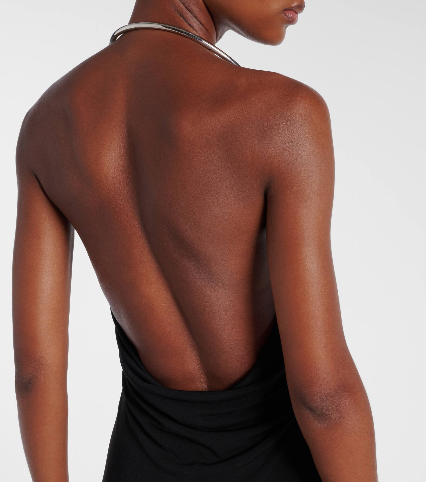 Logo Necklace embellished halterneck gown - 6