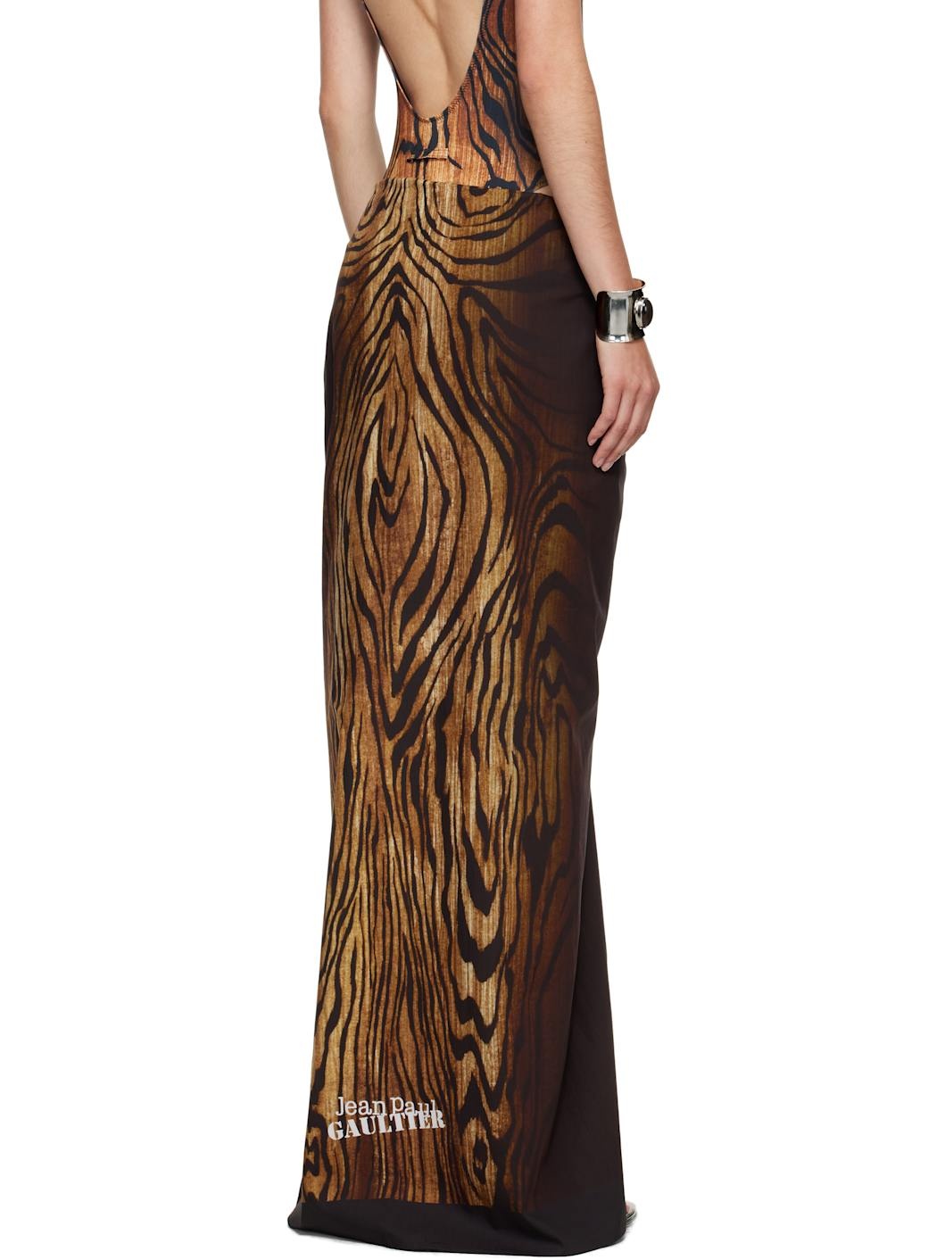 Brown Pareo Printed Wood Cover-up Skirt - 3