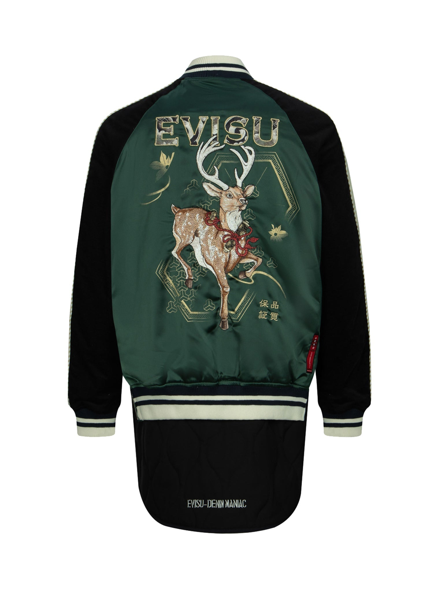 RHINESTONE PATCHWORK DEER AND LOGO EMBROIDERY LOOSE FIT SOUVENIR JACKET. - 13