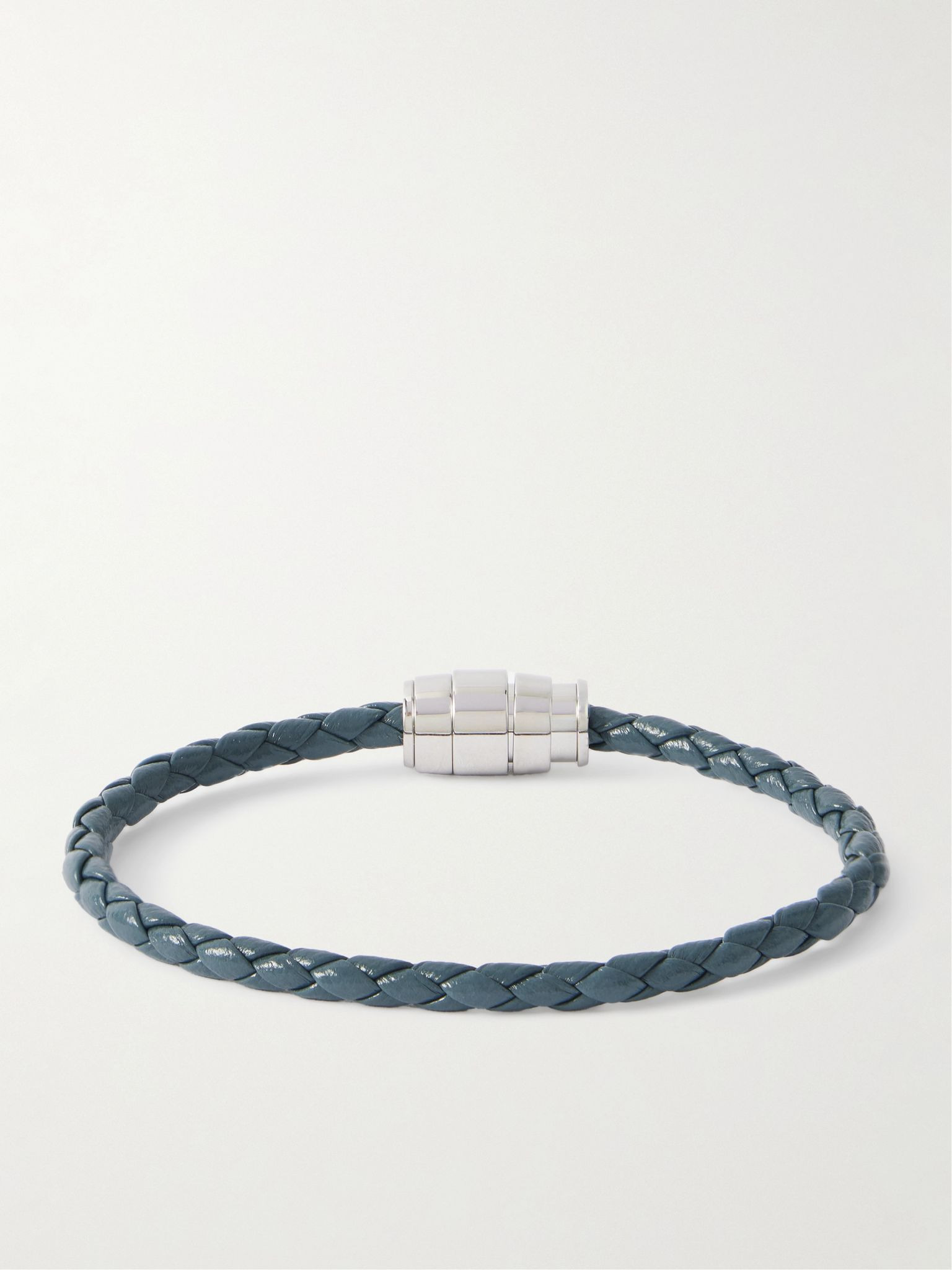 Meisterstück 3-Ring Stainless Steel and Woven Leather Bracelet Navy - 3