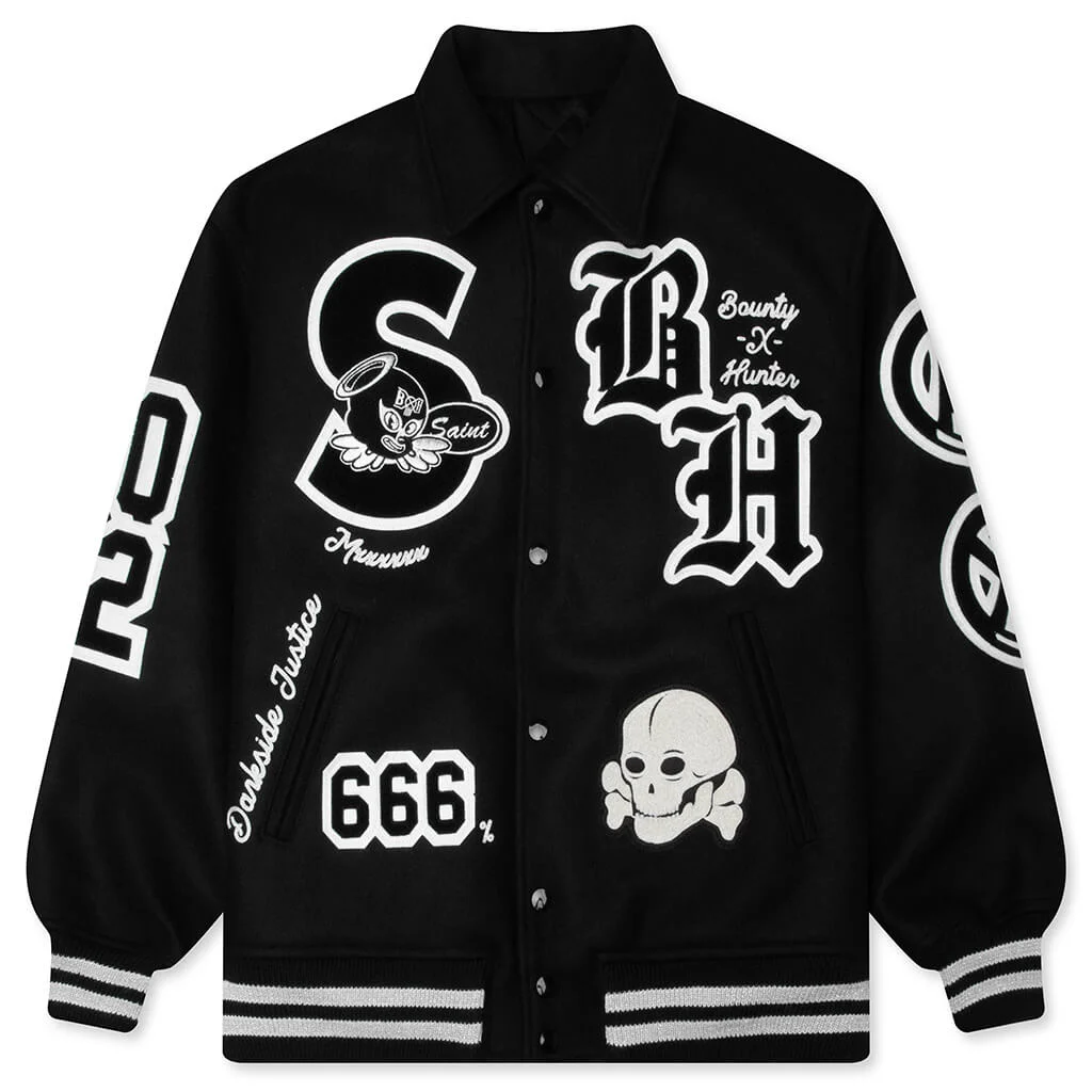 SAINT M6 X BOUNTY HUNTER SNT HUNTER VARSITY JACKET - BLACK - 1