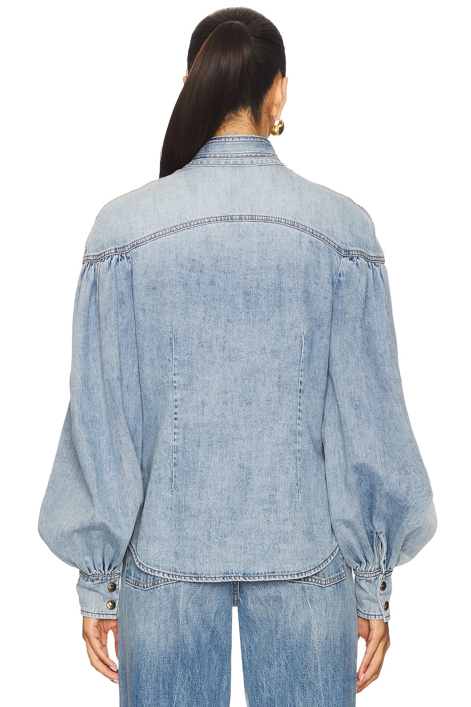 Denim Tie Neck Blouse - 3