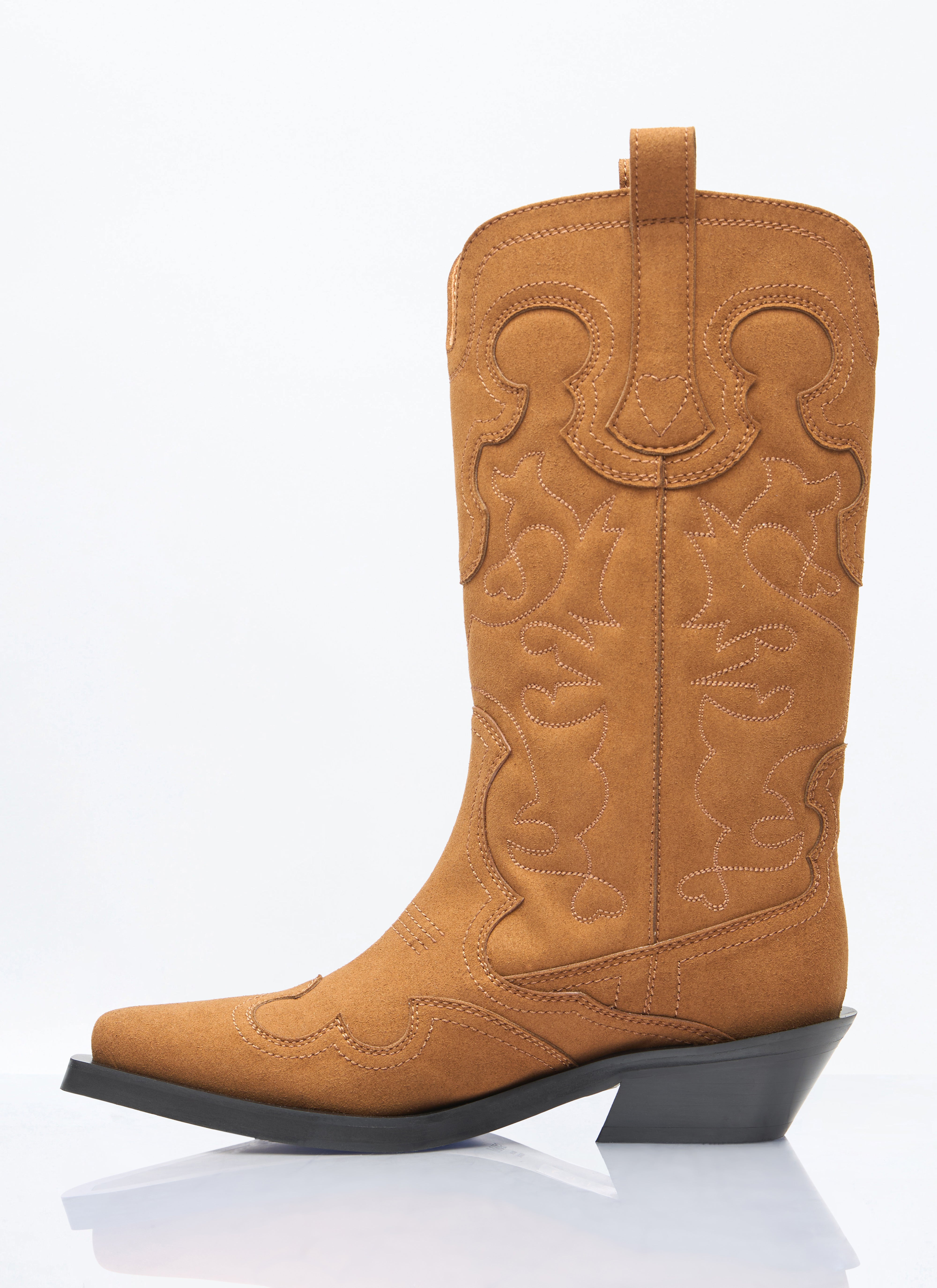 Ganni Women Mid Shaft Embroidered Western Boots - 4