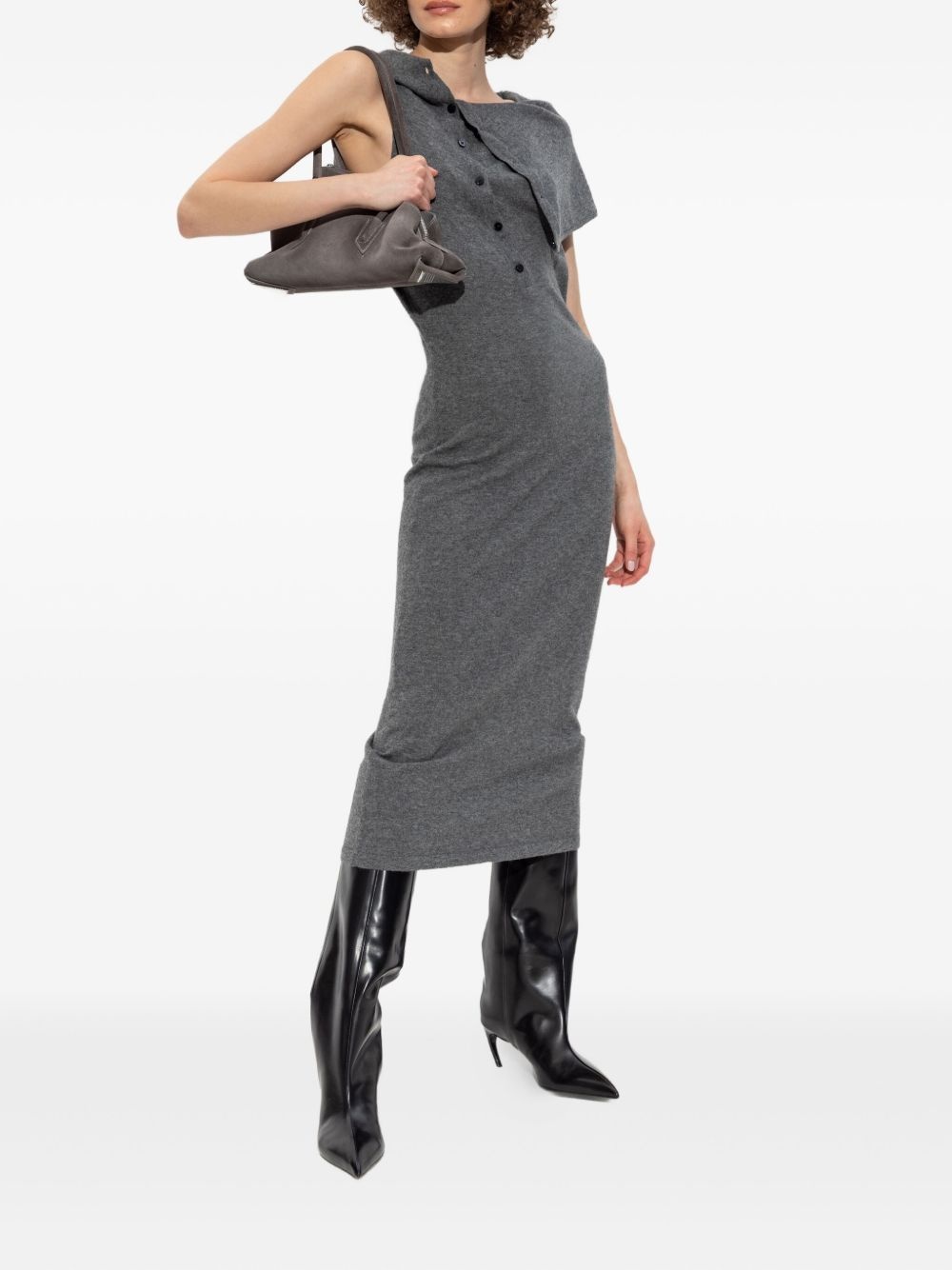 cowl-neck buttoned midi dress - 2