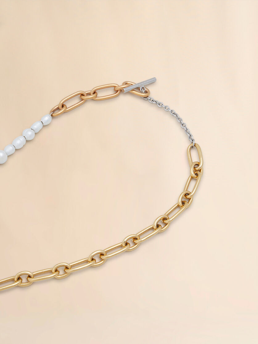 MIXED LINK CHAIN NECKLACE WITH PEARLS AND RINGS - 3