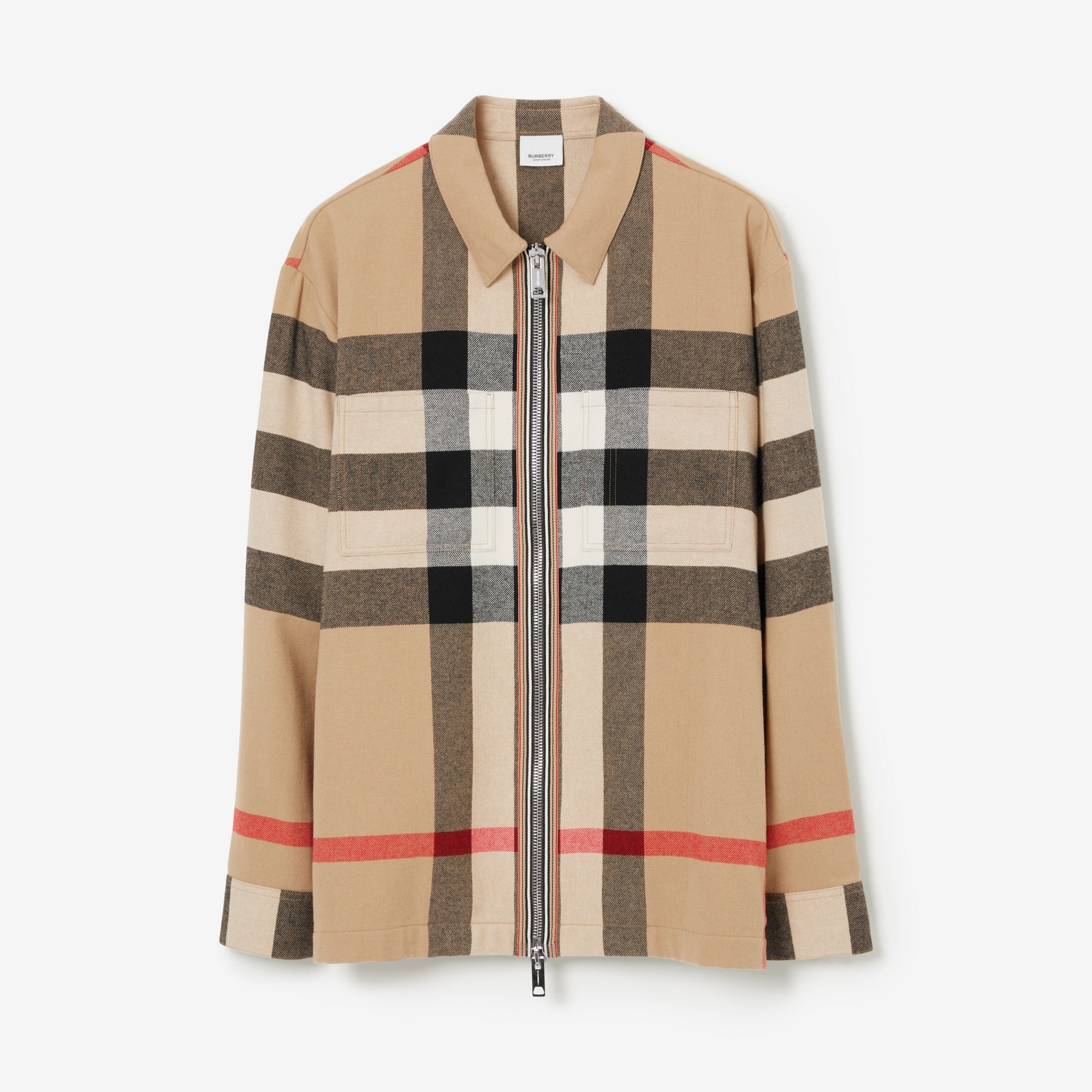Check Wool Cotton Zip-front Shirt - 1