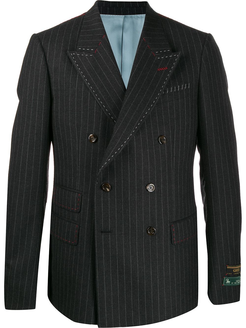 pinstripe double-breasted exposed stitching blazer - 1