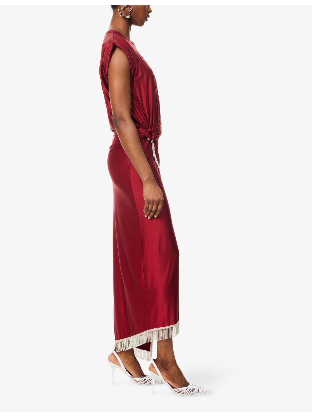 Draped Fringed Stretch-Jersey Maxi Dress - 3