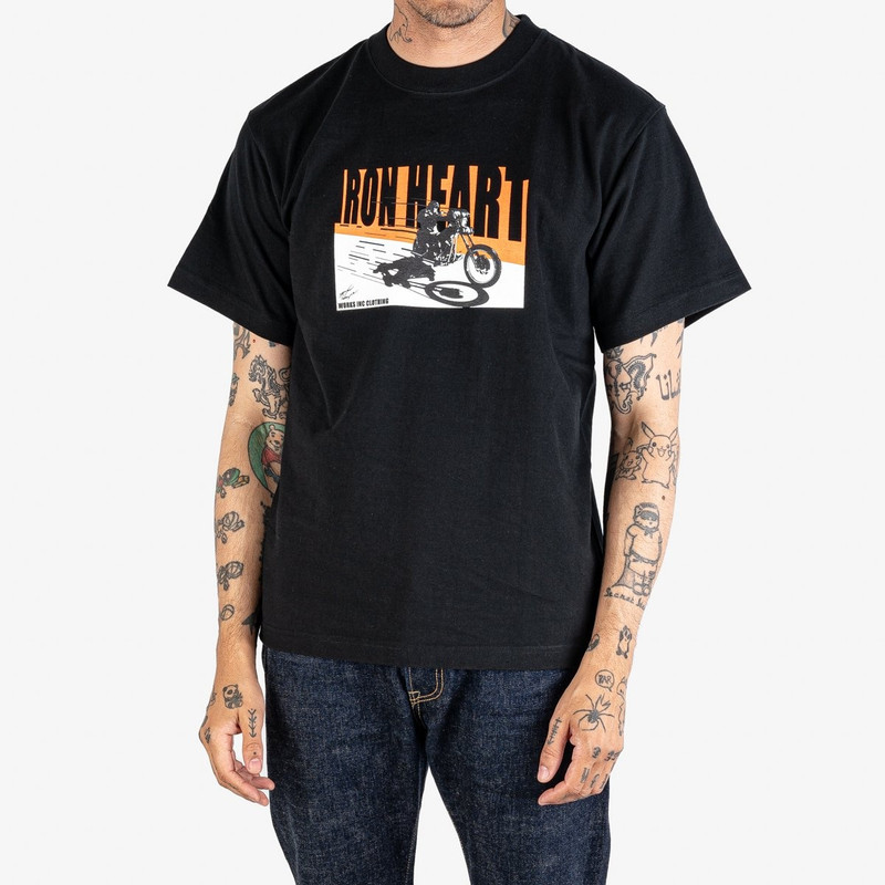 Iron Heart 7.5oz Printed Loopwheel Crew Neck T-Shirt - Black outlook