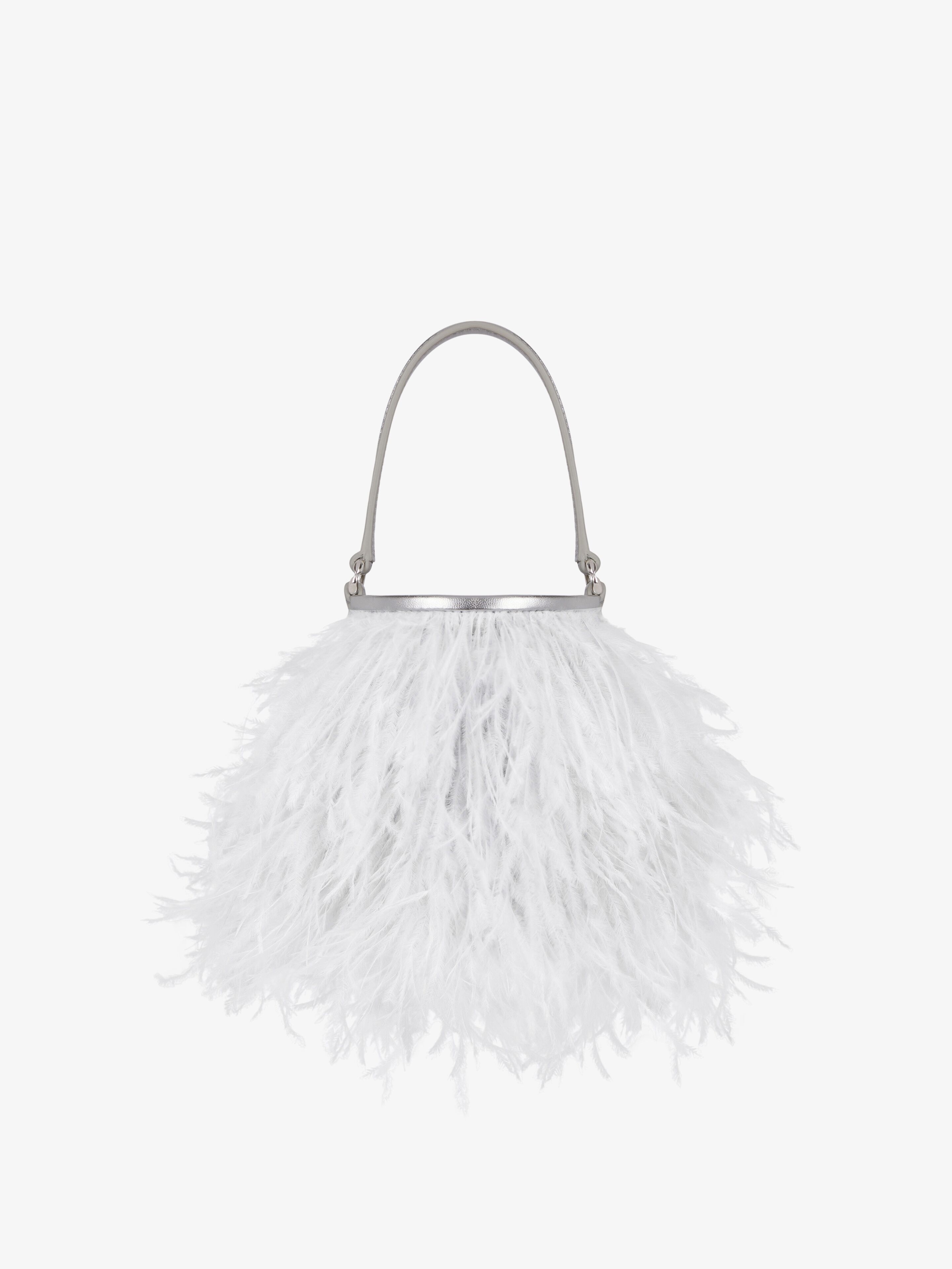 MICRO SHARK LOCK BUCKET BAG IN SATIN WITH FEATHERS - 5