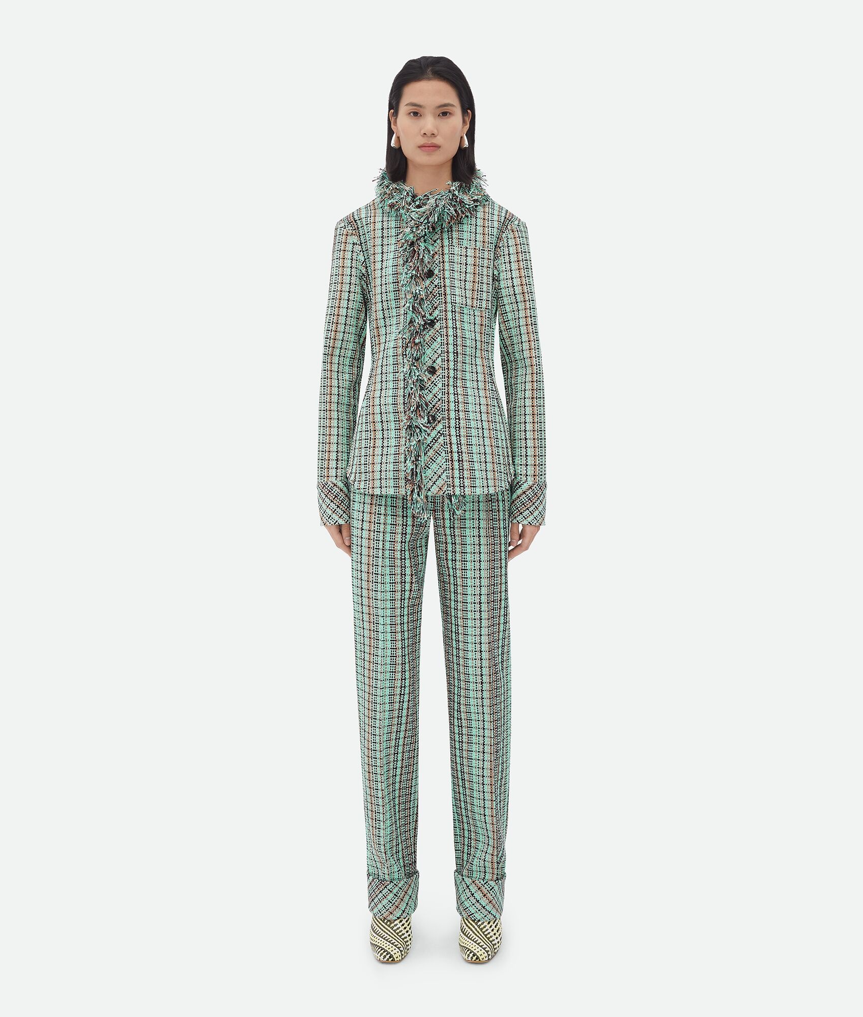 Cotton Check Jacket With Fringes - 4